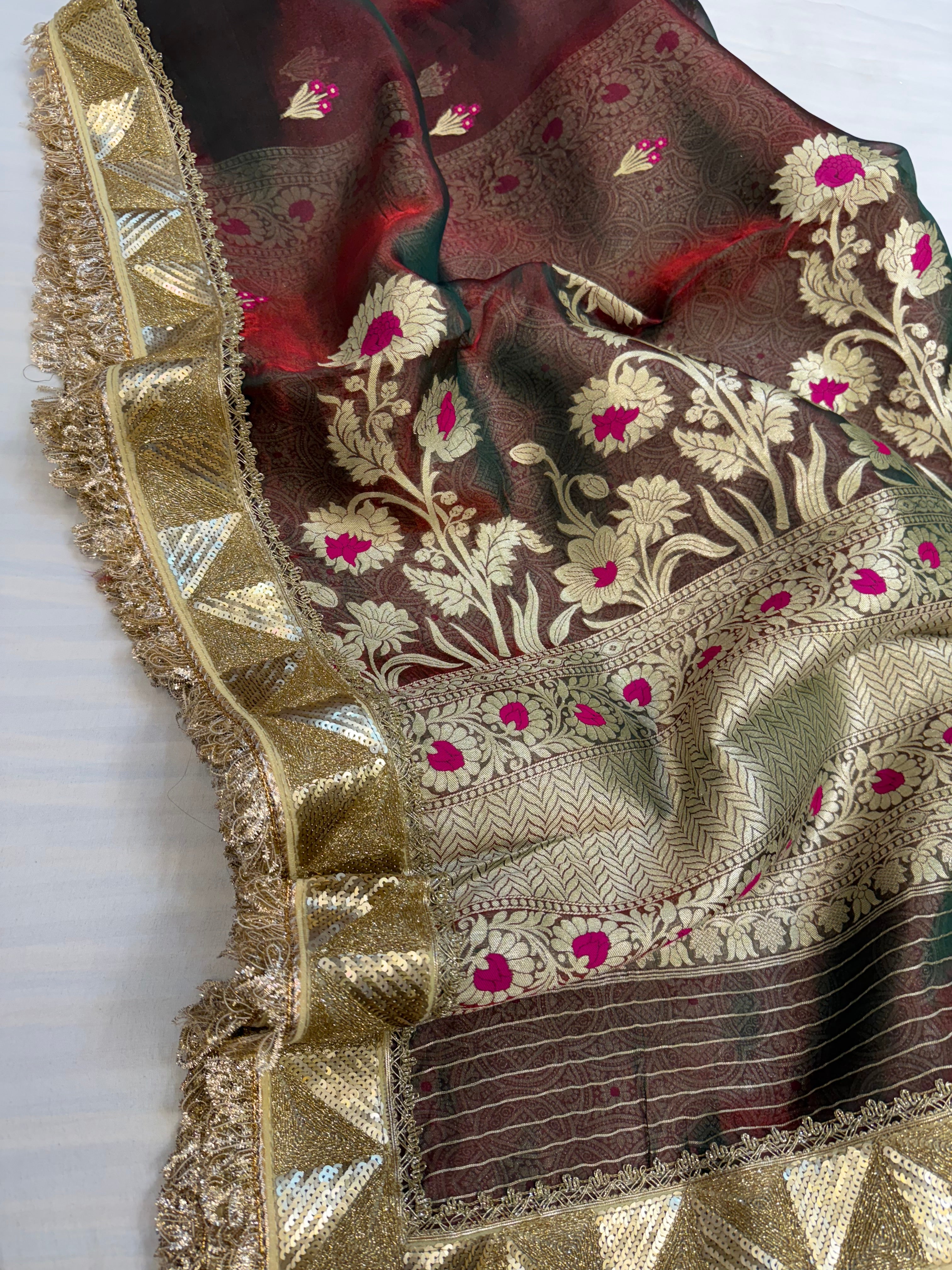 Midnight red maharani tissue silk kadhwa meenakari saree
