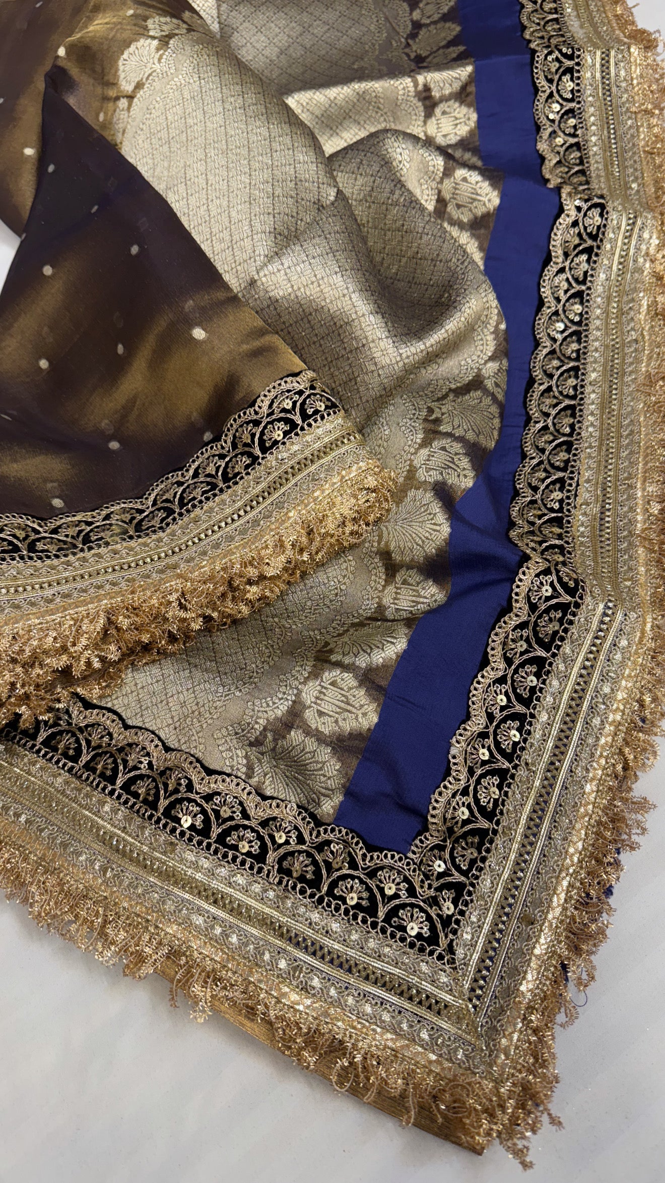 Maharani persian blue tissue silk kadhwa saree