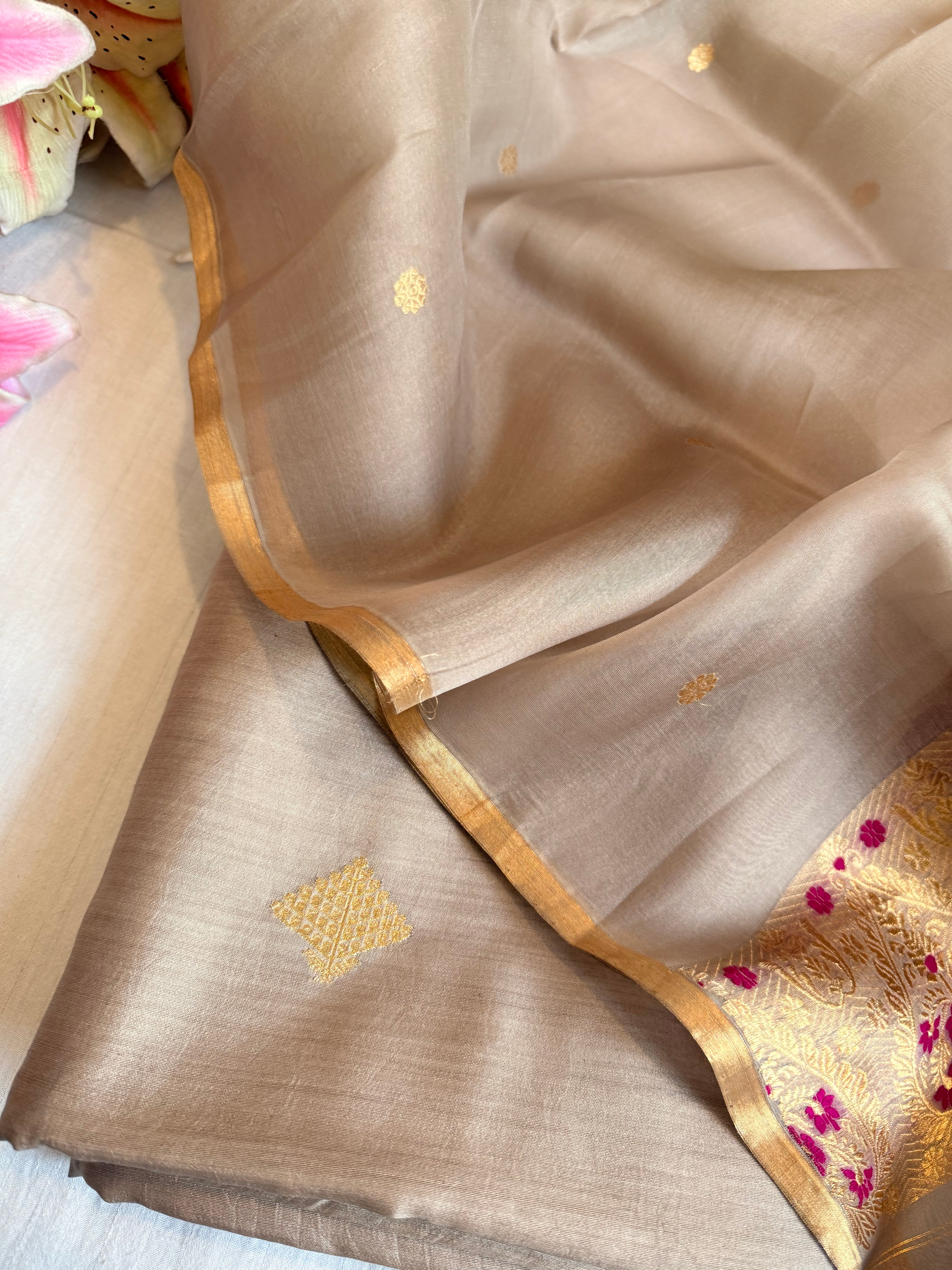 Summer suit sets - Spun chiniya silk kadhwa buti kora silk duppata suit sets