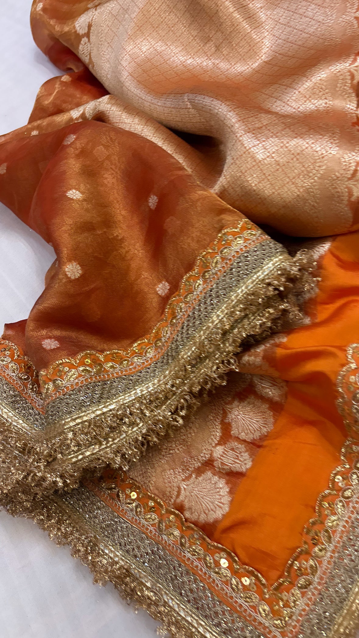 Maharani fanta orange tissue tanchoi saree