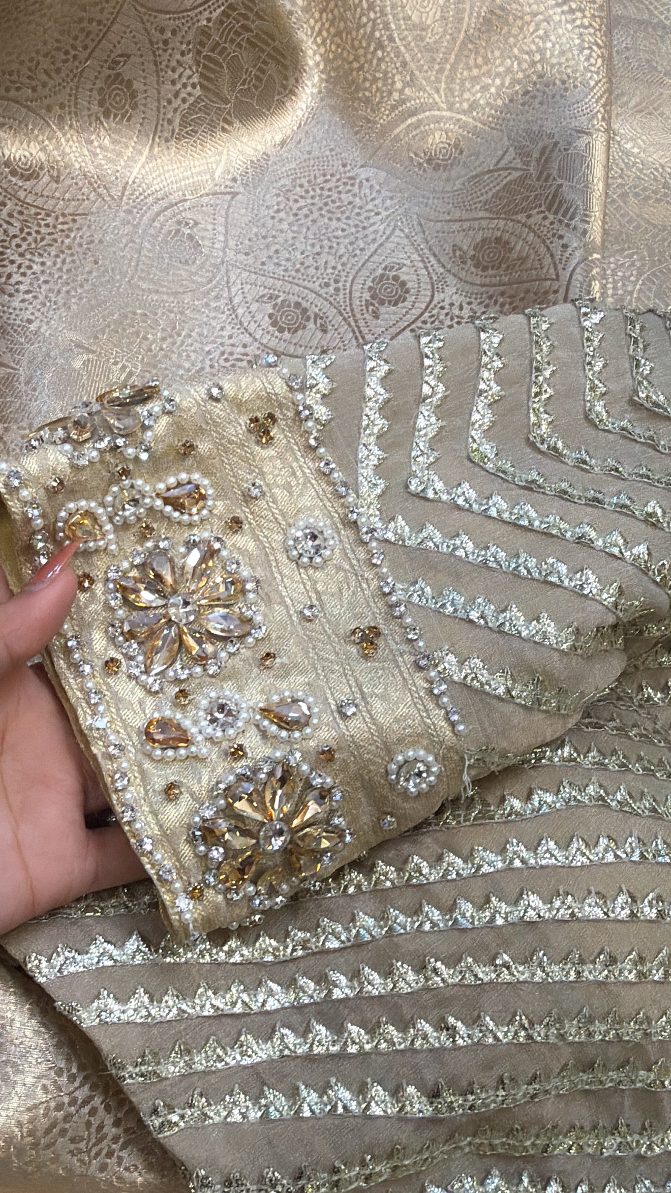 Liquid gold banarasi hand embroidered blouse piece