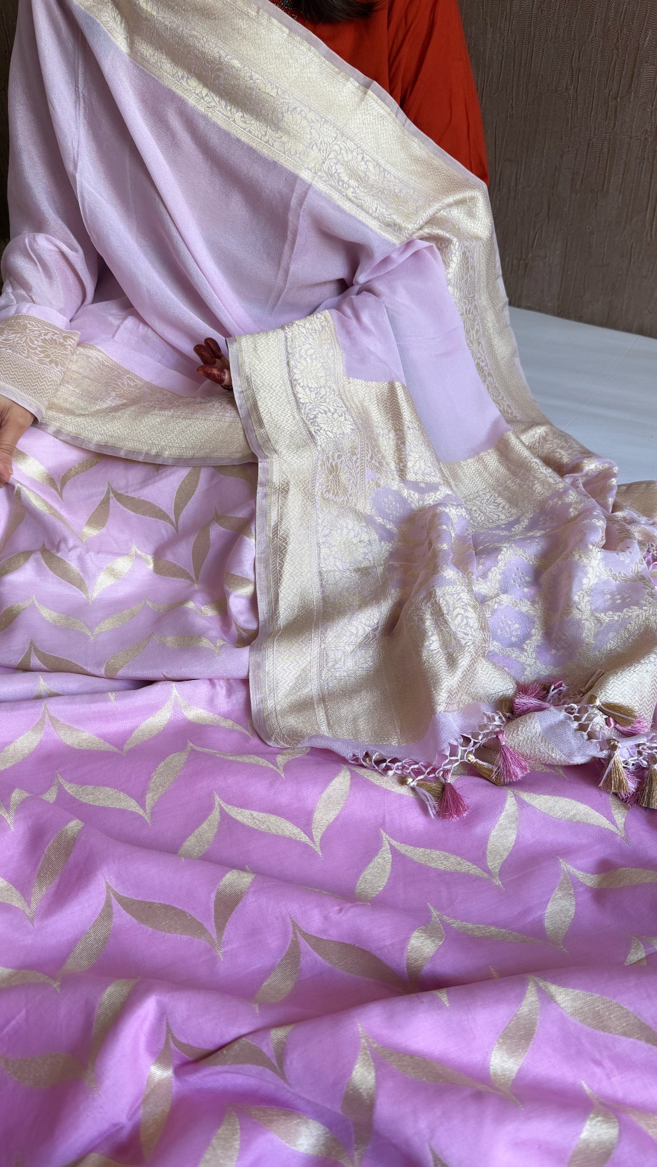 Blush pink chiniya silk ombre shaded kurta paired with chiffon gorgette duppata set