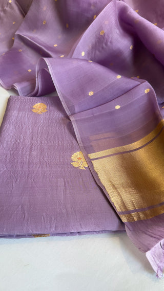 Dusty lilac kora silk kadhwa buti suit set