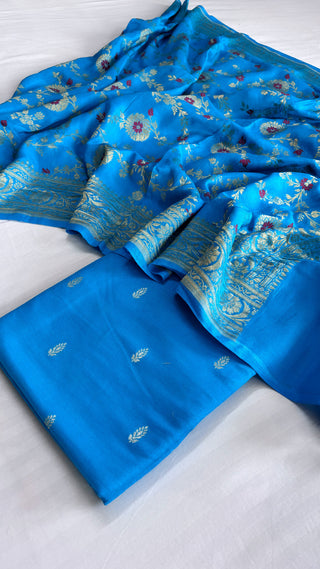 Firozi blue moonga silk meenakari jungla duppata suit set