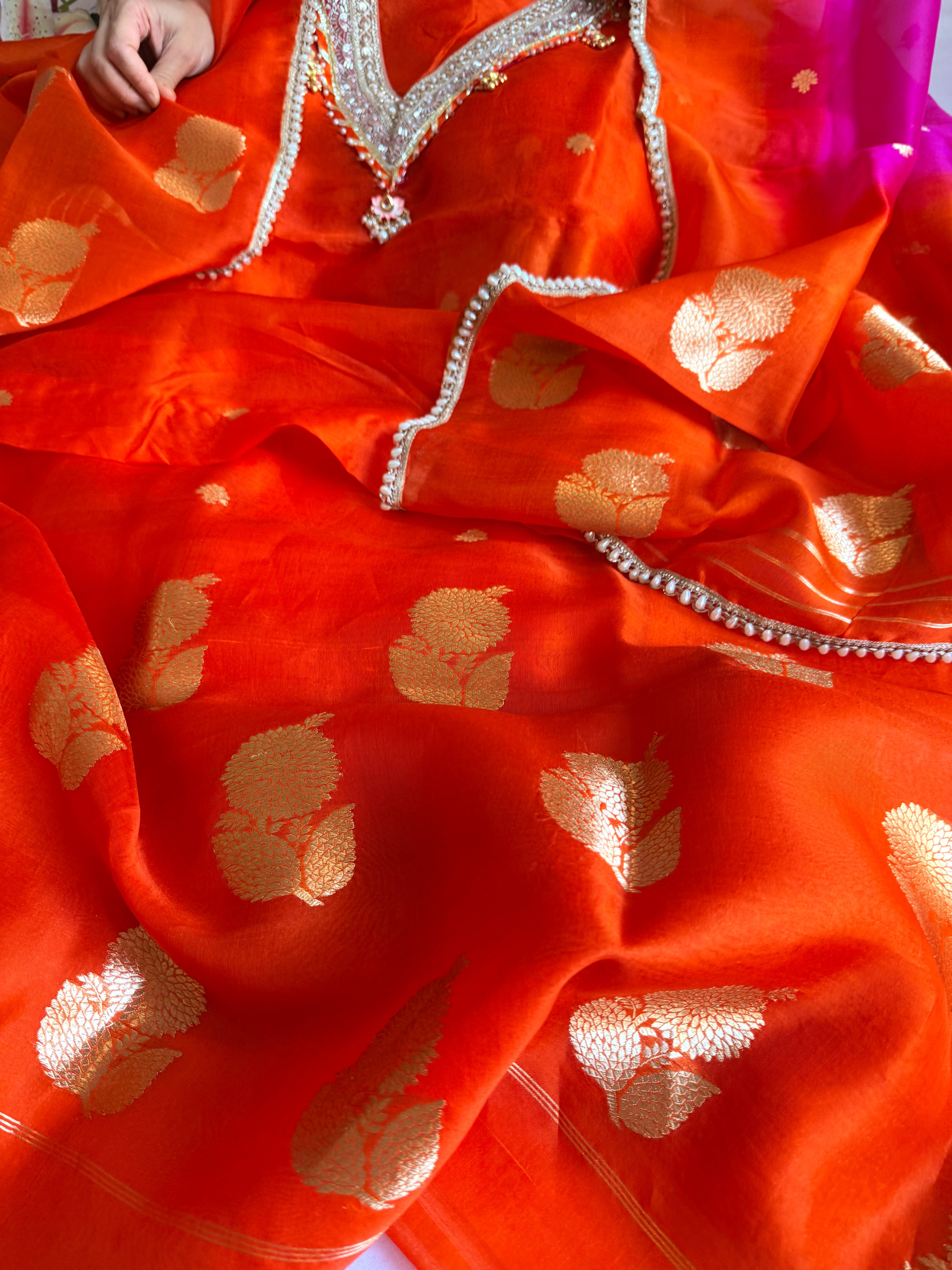 Punjabi kudi edit - Banarasi kora silk ghungroo and gotapatti suit sets