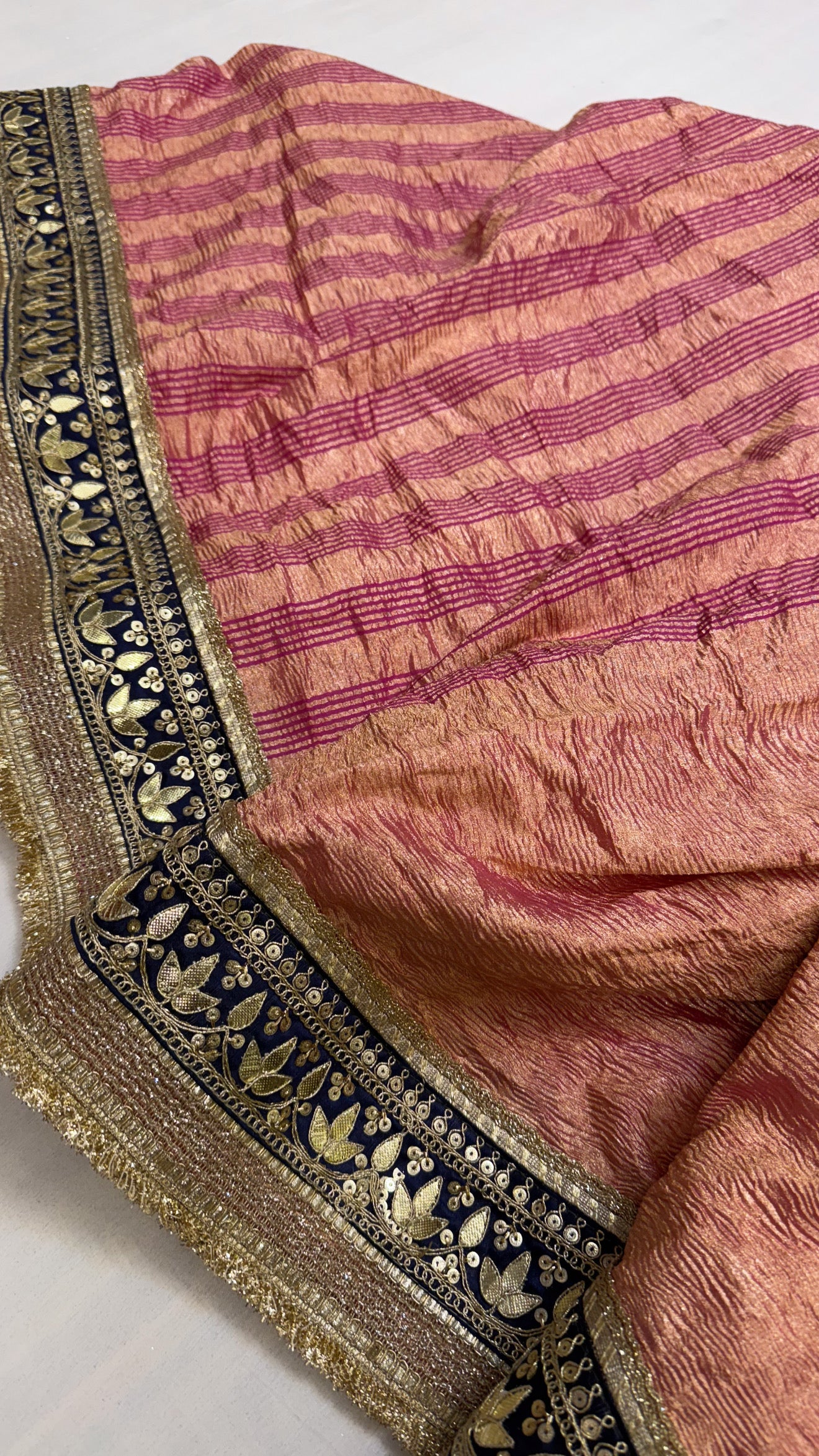 Moonga crushed tissue silk rani pink saree