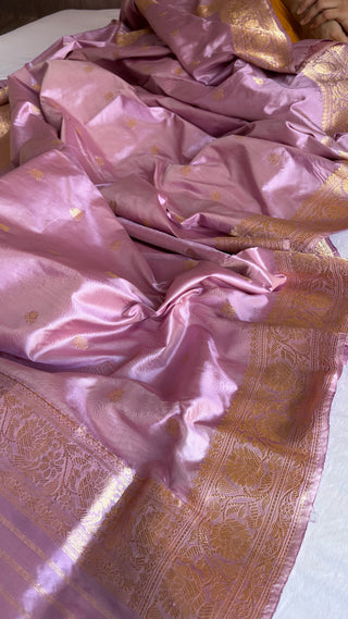 Banarasi nude pink katan kadhwa silk suit set