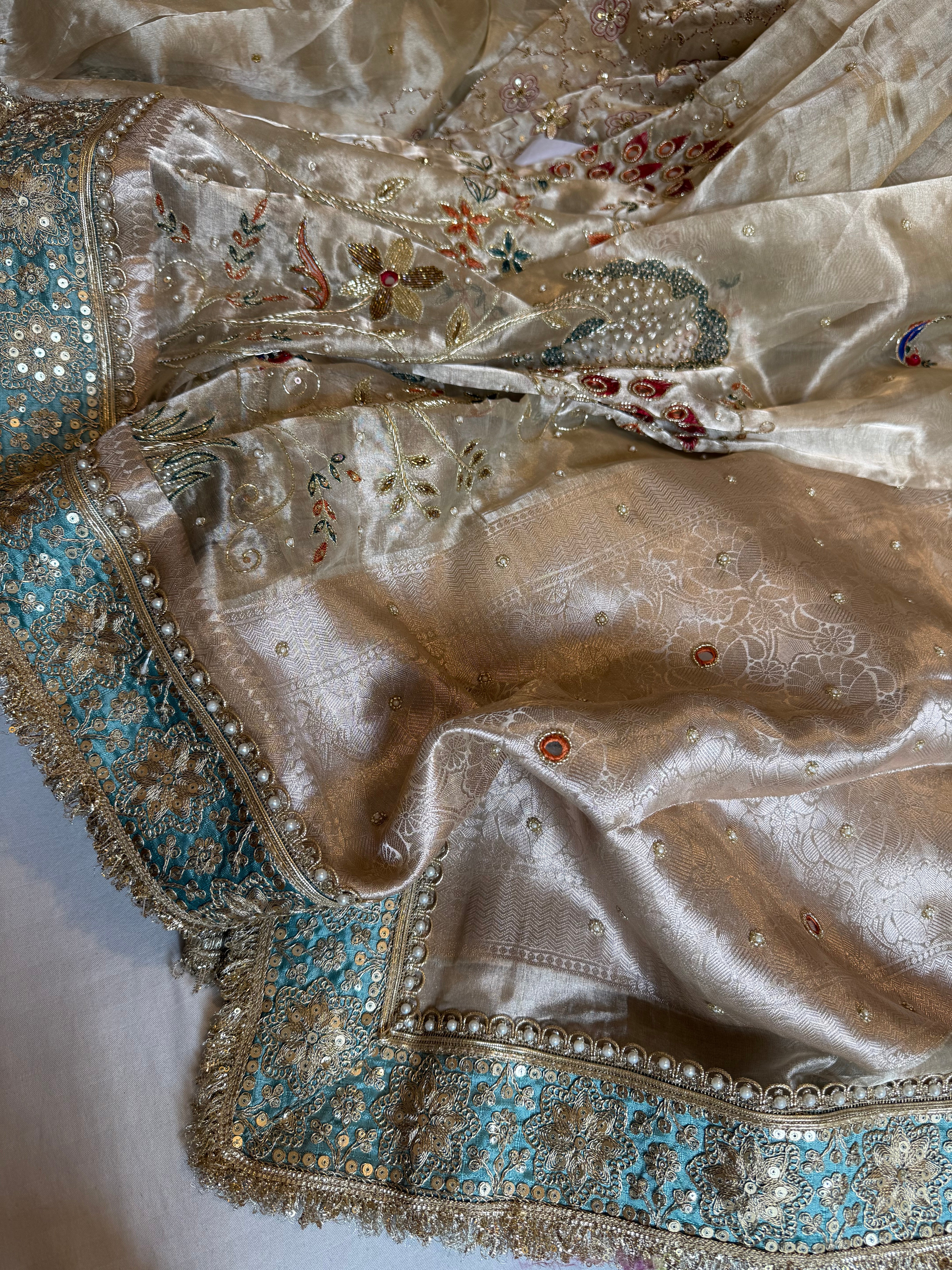 Kutchi inspired “sheesham edit” mirror work and meenakari hand embroidered saree