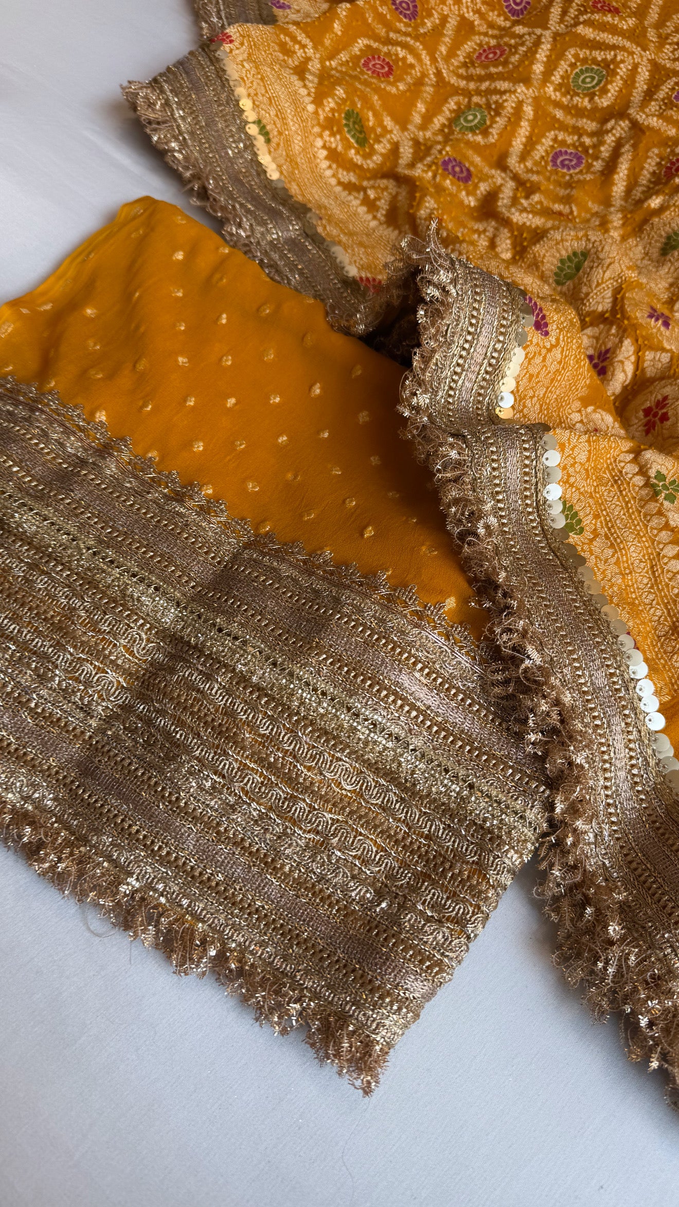 Kareena kapoor inspired golden yellow gorgette bandhej gotapatti suit set