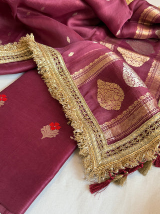 Plum shade kora silk kadhwa buti gotapatti suit set