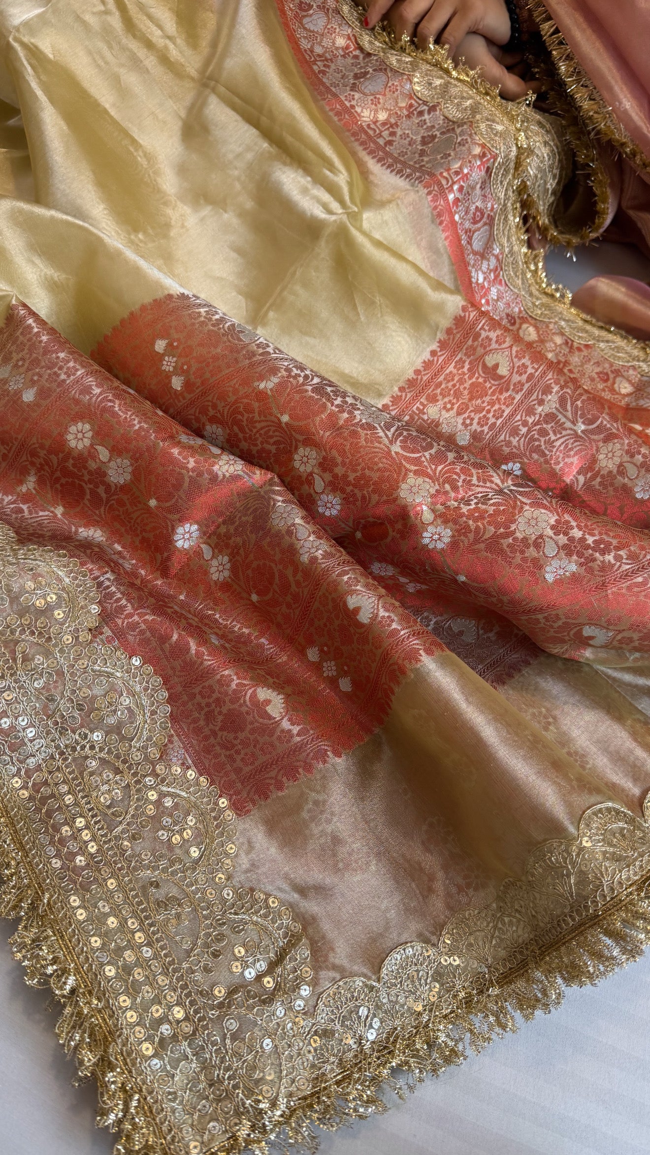 Maharani lemon yellow tissue silk kadhwa meenakari saree
