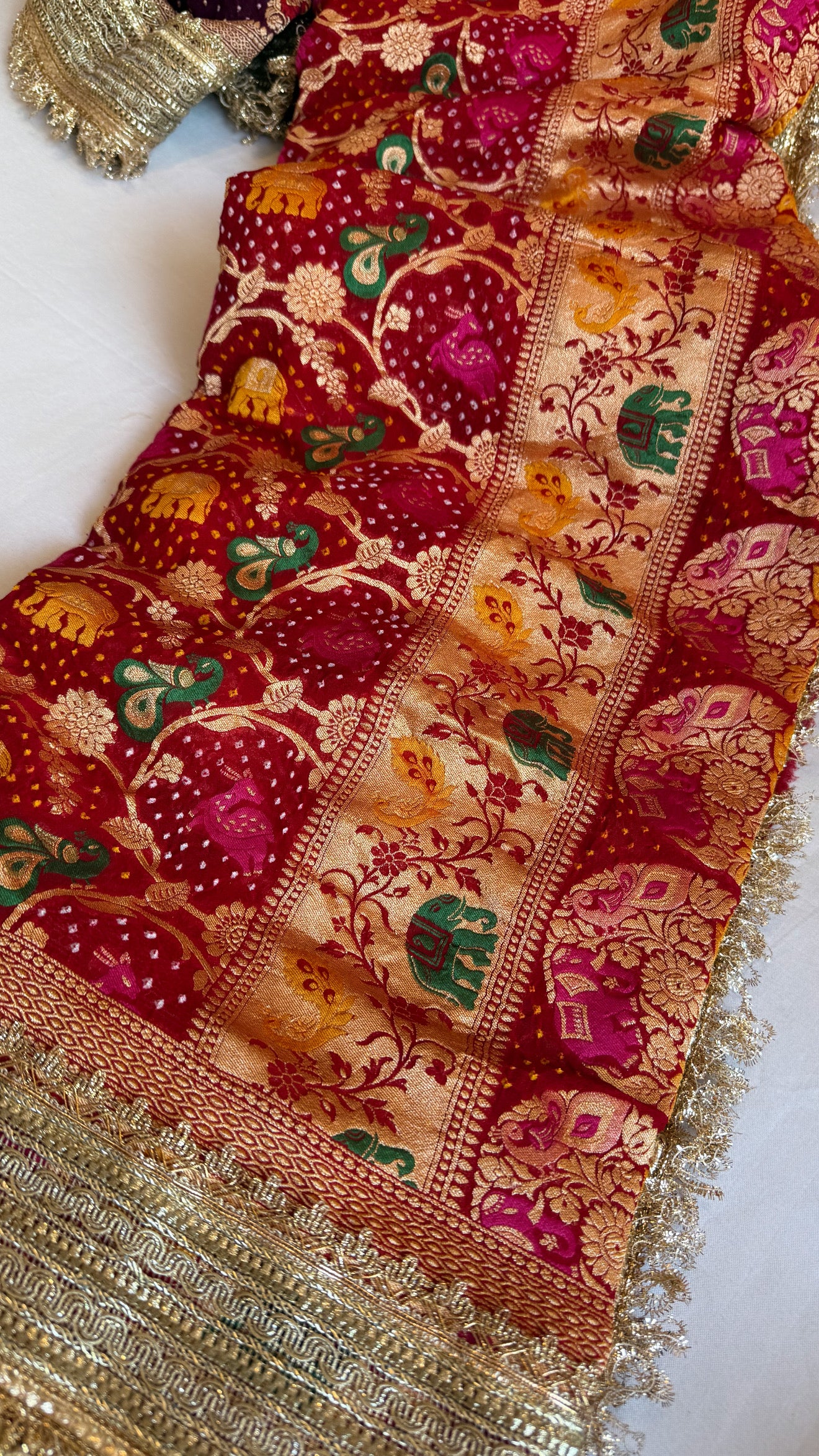 Shikargah edit - Rai-bandhej meenakari kadhwa shikargah gotapatti saree