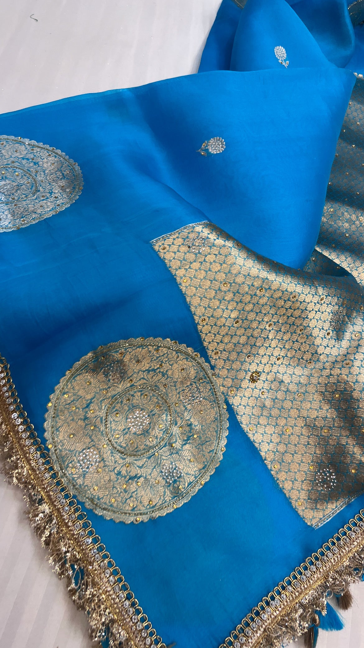 Water blue sitara kora silk stonework saree