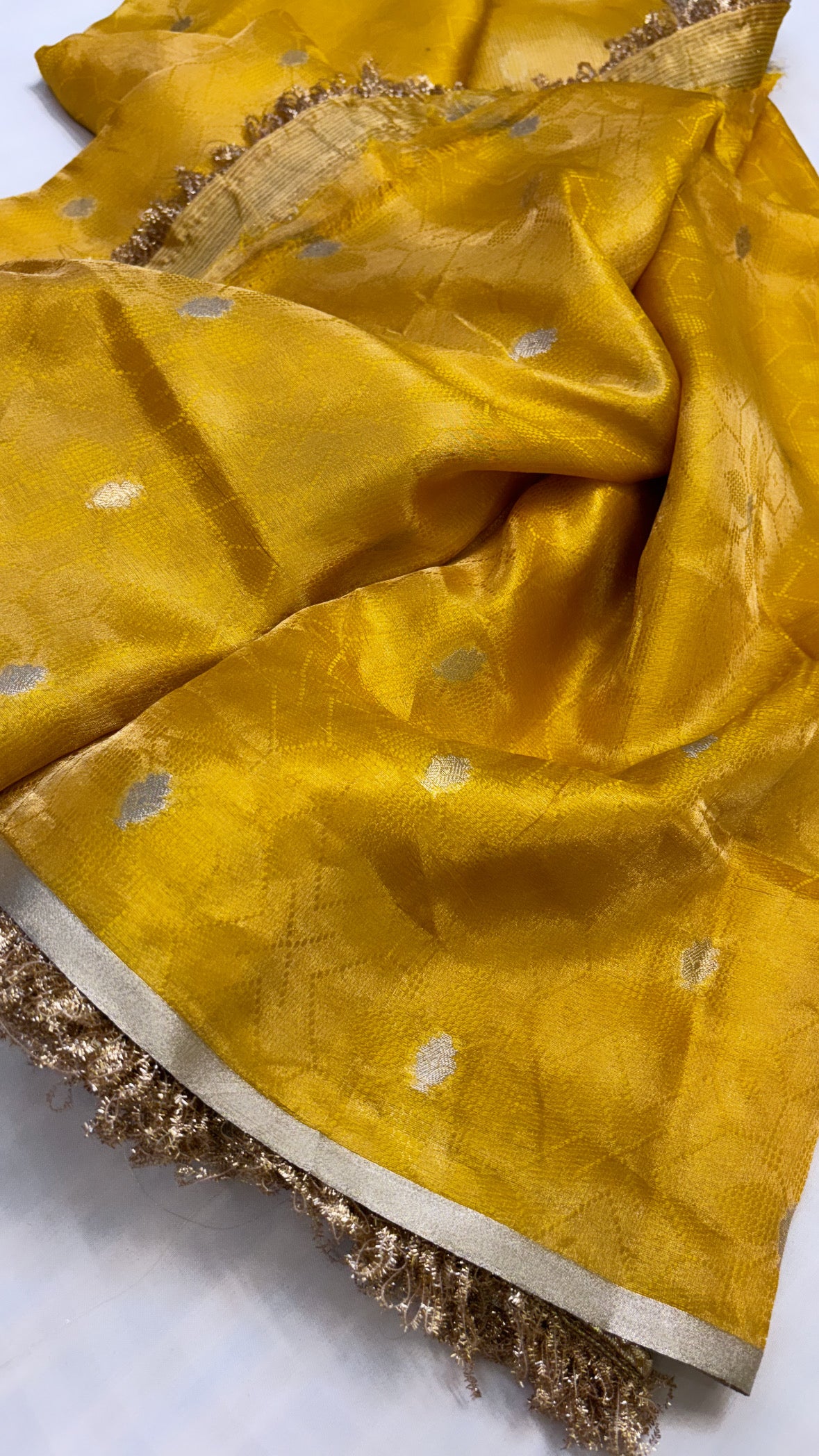 Maharani haldi yellow tissue silk tanchoi kadhwa saree