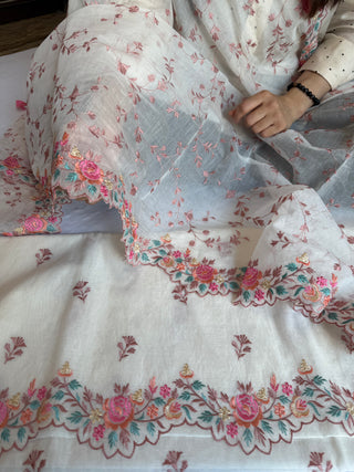 Mulmul cotton banarasi resham thread embroidered kadhwa suit set