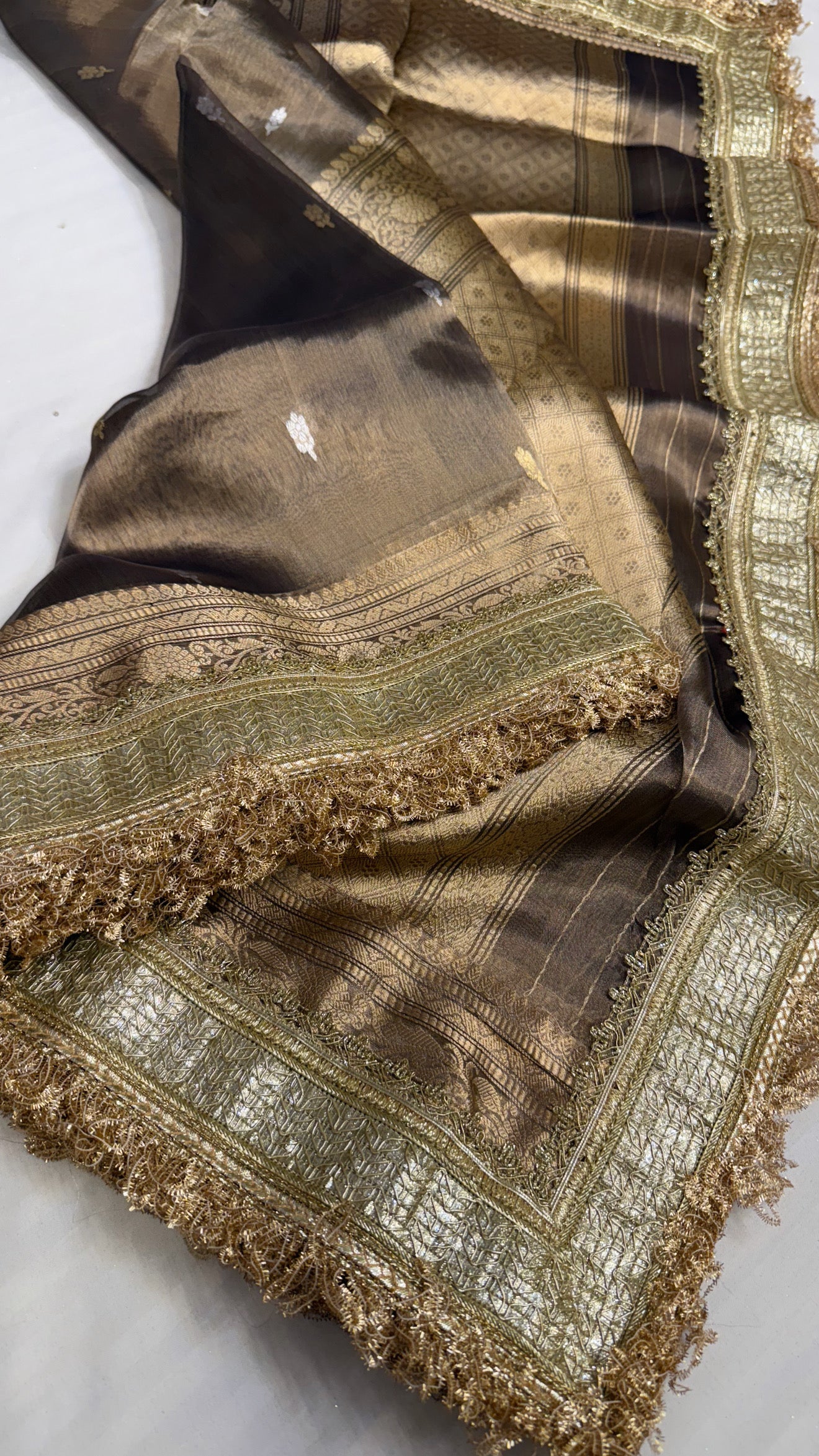 Maharani antique gold tissue silk kadhwa buti saree