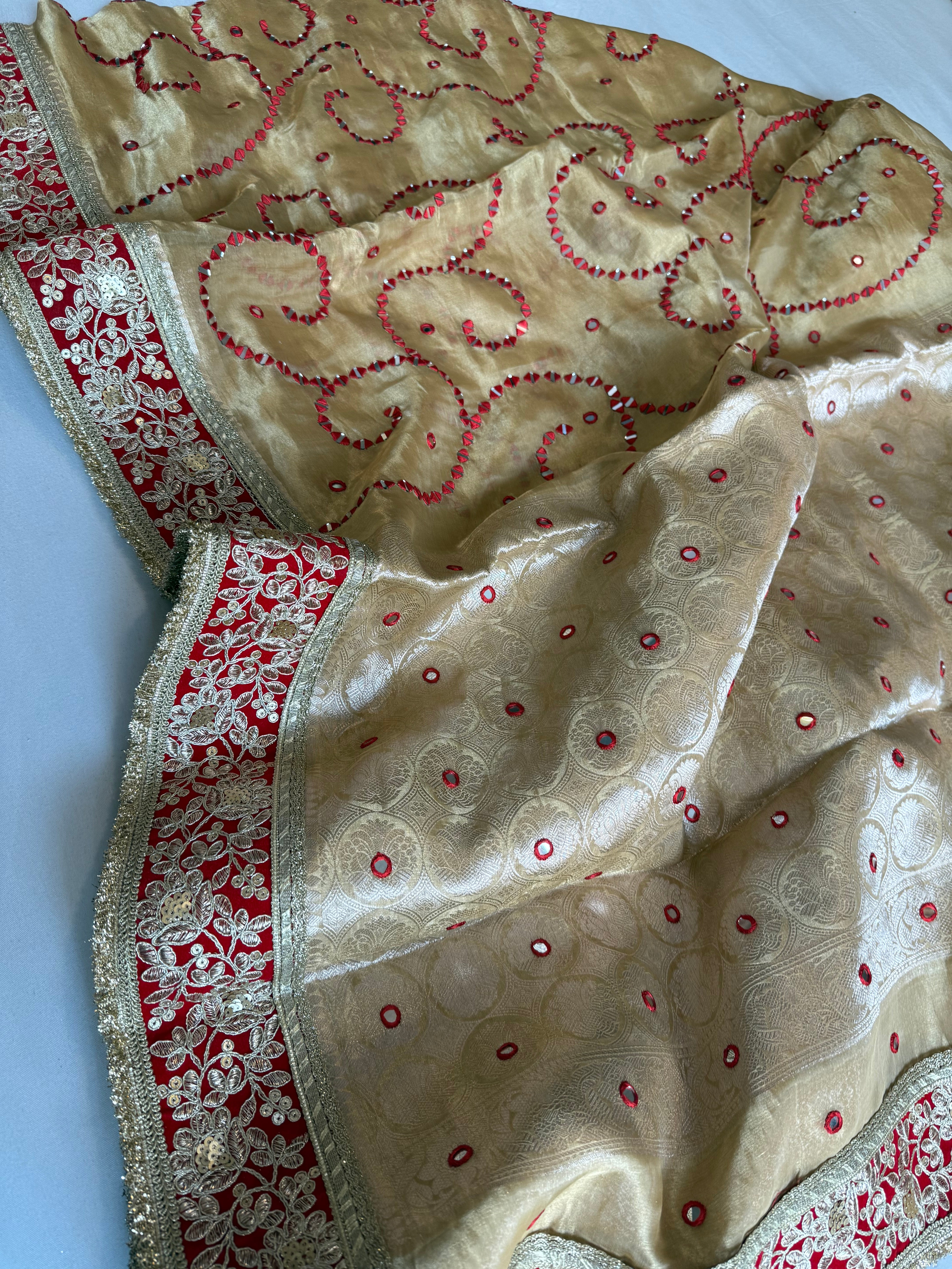 Sheesham edit - Heavy double tissue silk heavy hand embroidered mirror work saree