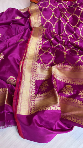 Purple katan kadhwa silk meenakari suit set