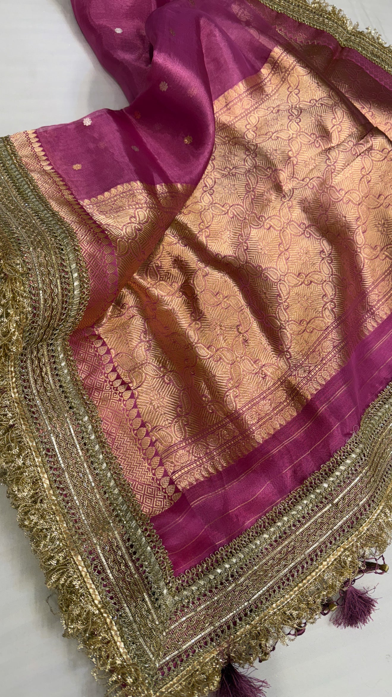 Maharani violet purple tissue silk kadhwa buti saree