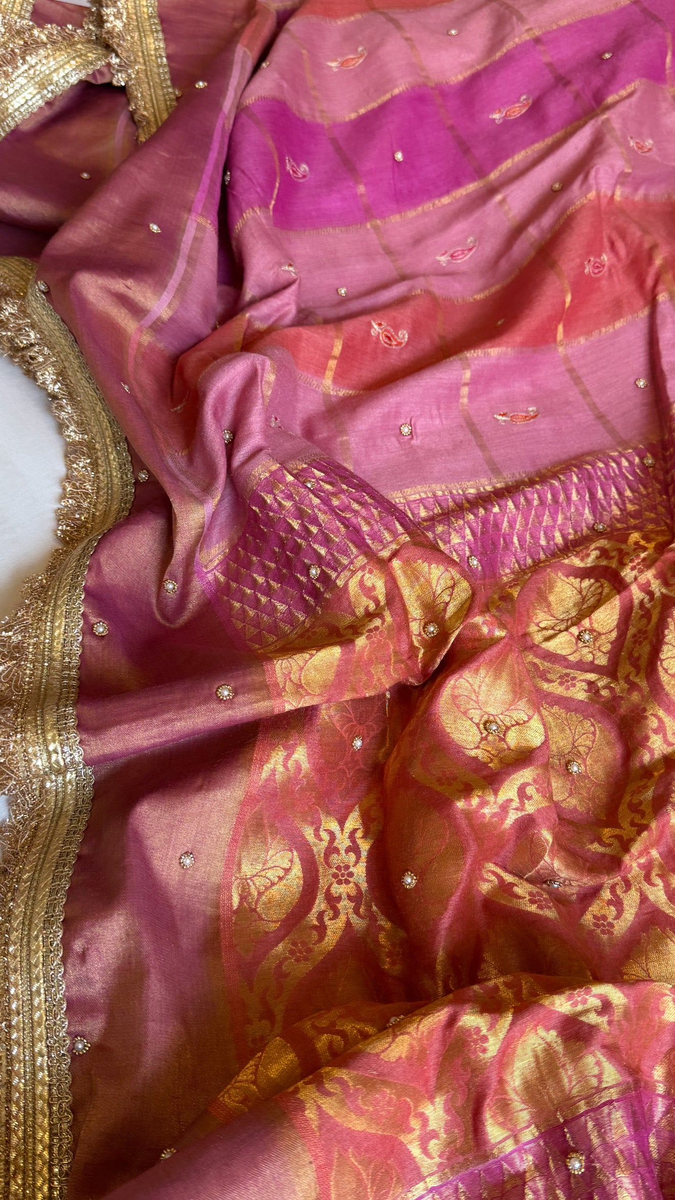Moonga silk rangkaat kadhwa hand embroidered saree