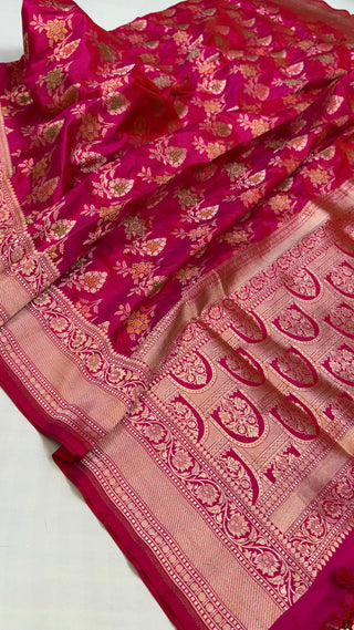 Rani pink katan kadhwa silk heavy jaal meenakari duppata