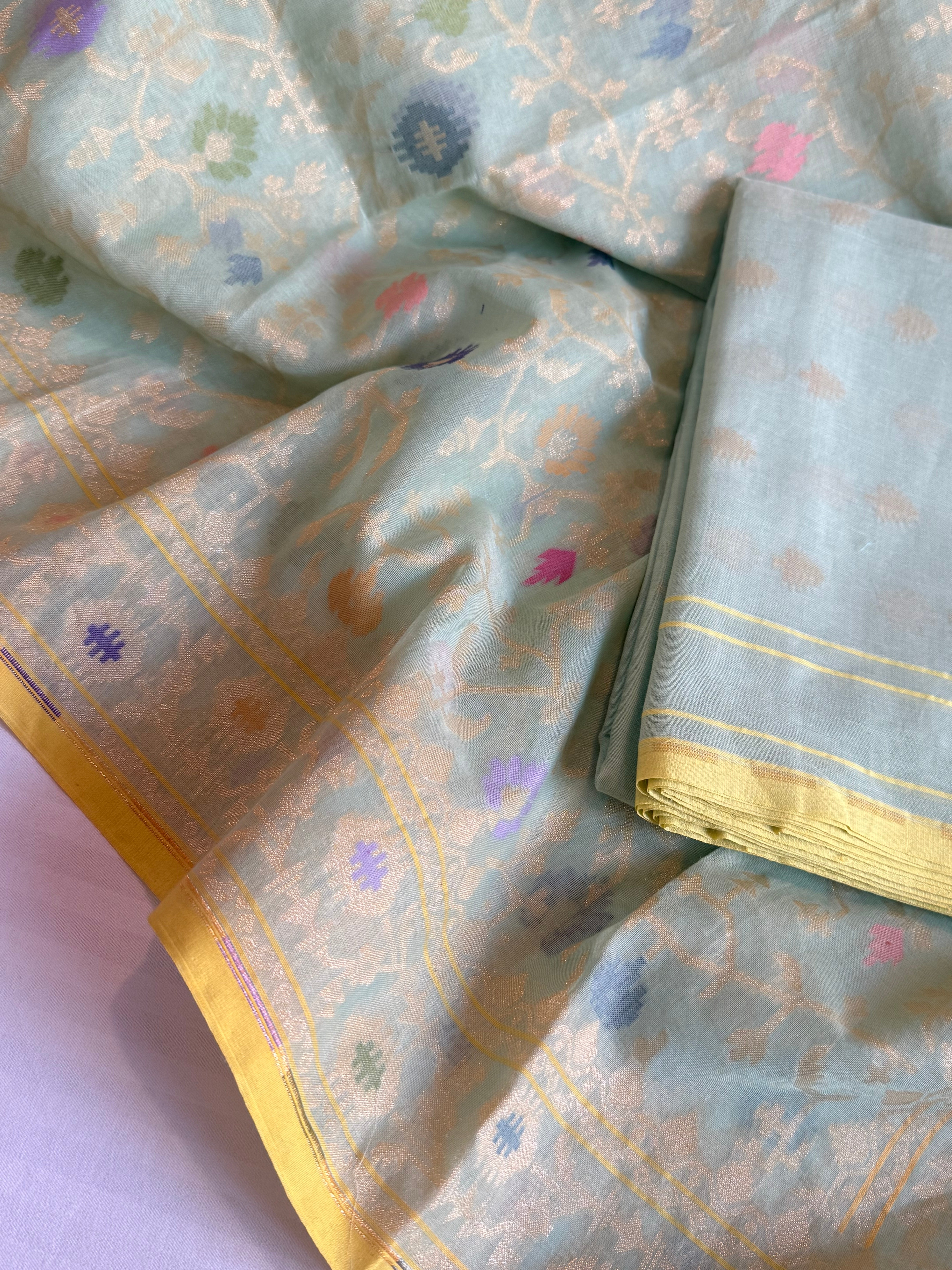 Iktara jamdani kadhwa sona rupa weaving banarasi mul cotton suit set