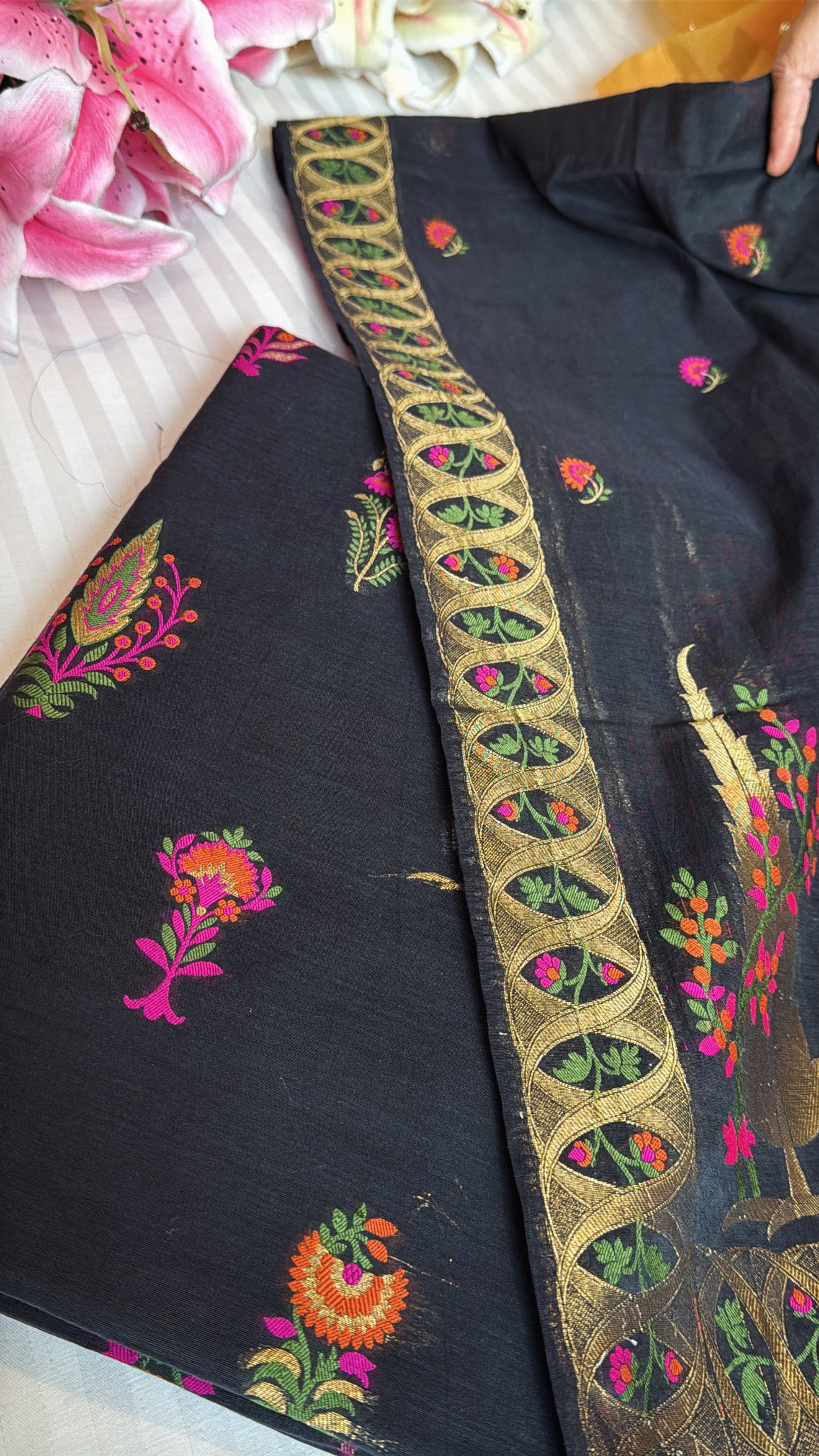 Banarasi cotton silk resham meenakari kadhwa suit set