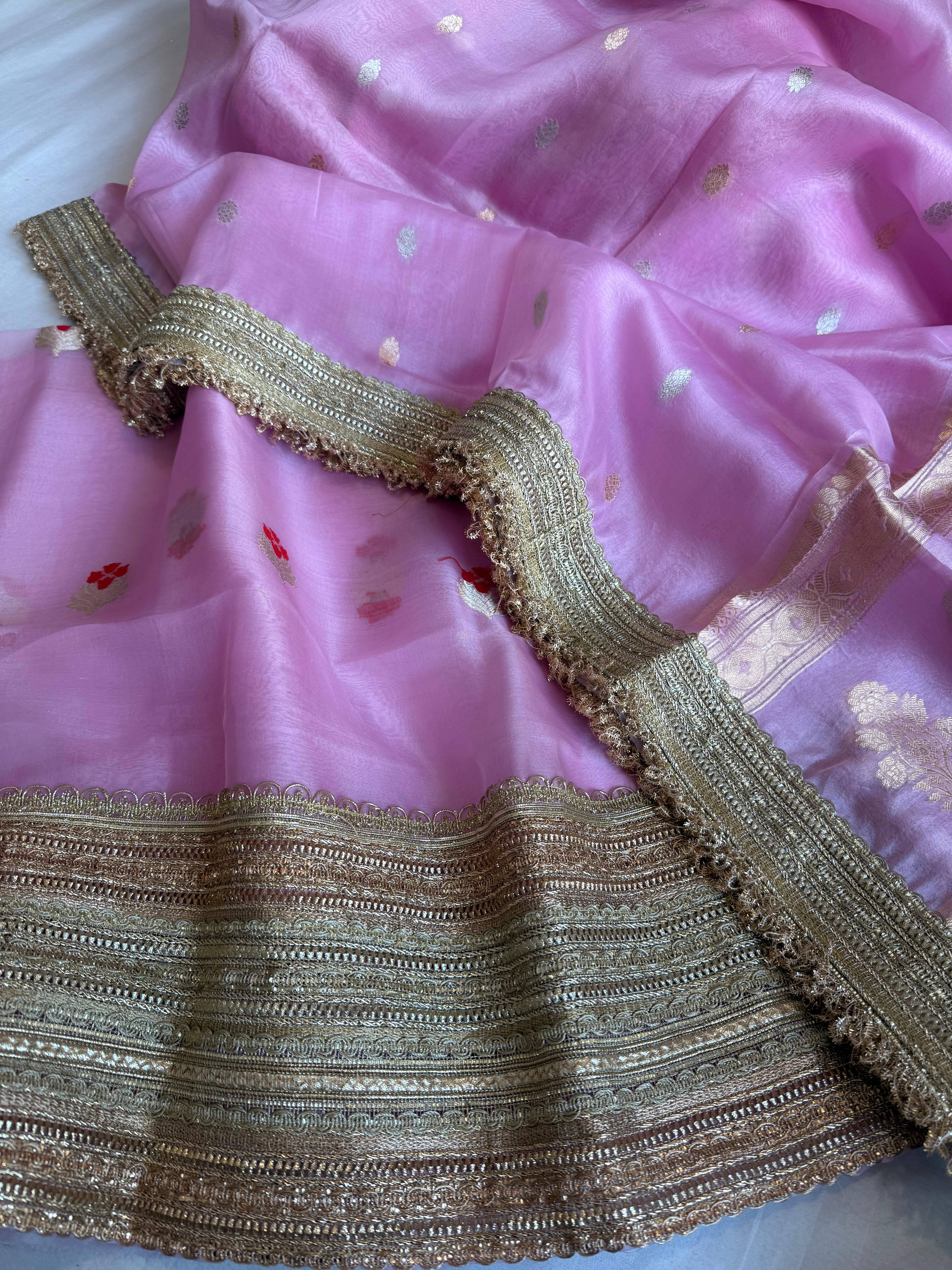 Blush pink kora silk kadhwa buti gotapatti suit set