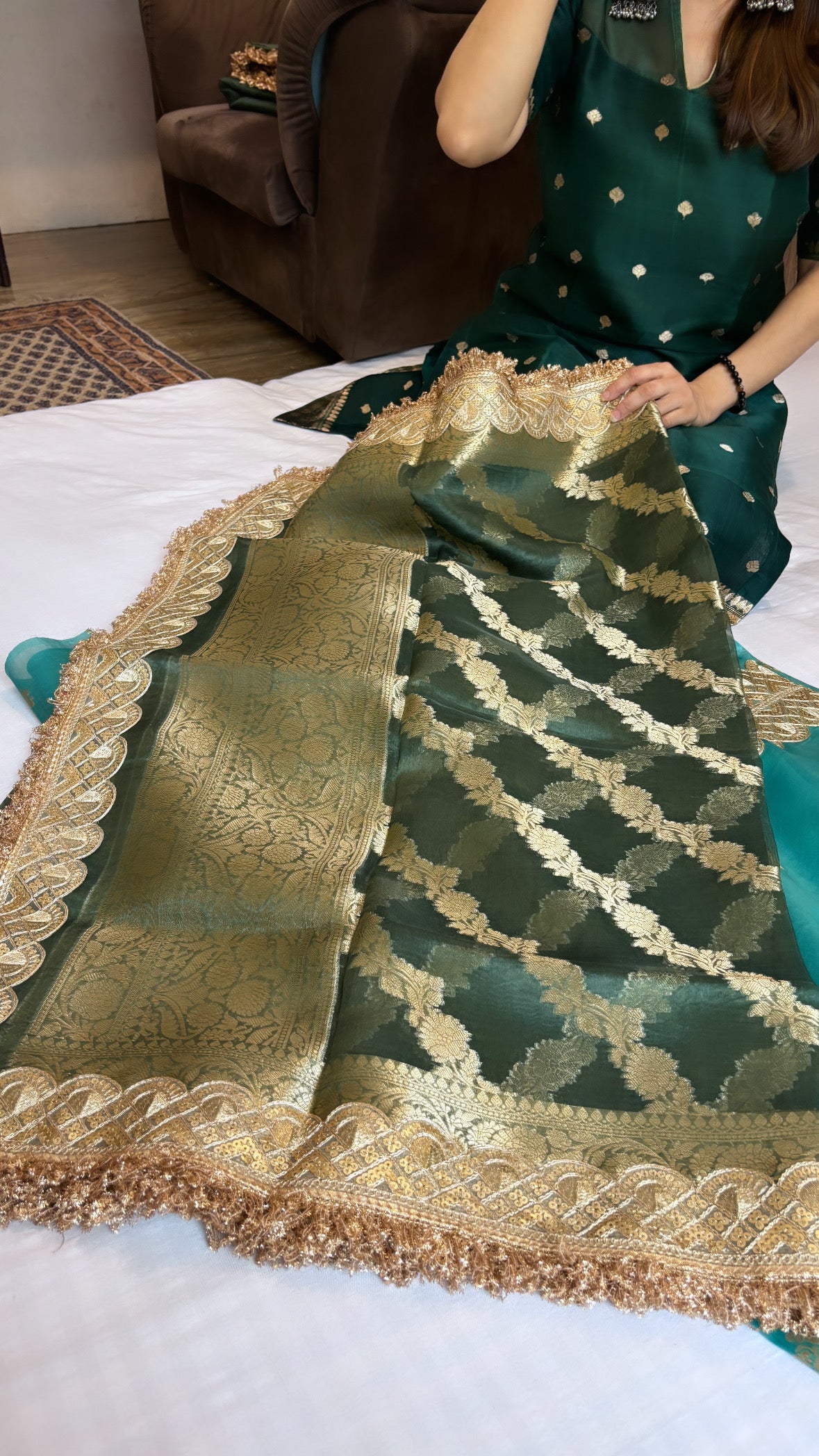 Sea green-bottle green heeramandi suit sets