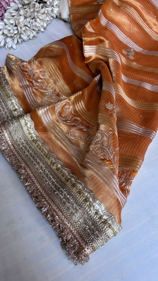 Husn fanta orange tissue silk saree