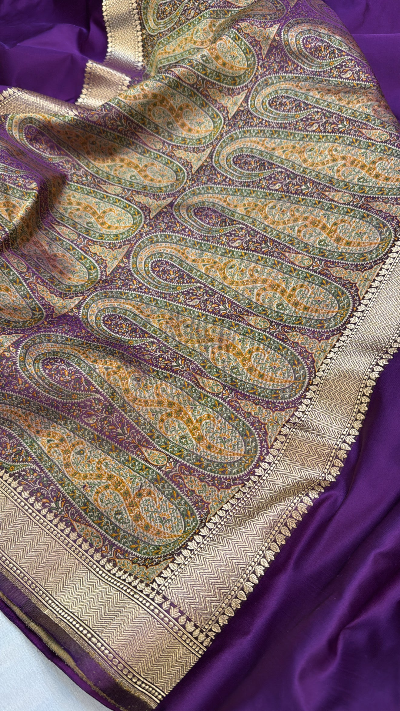 Mashru satin silk brinjal purple jamevar pallu banarasi saree