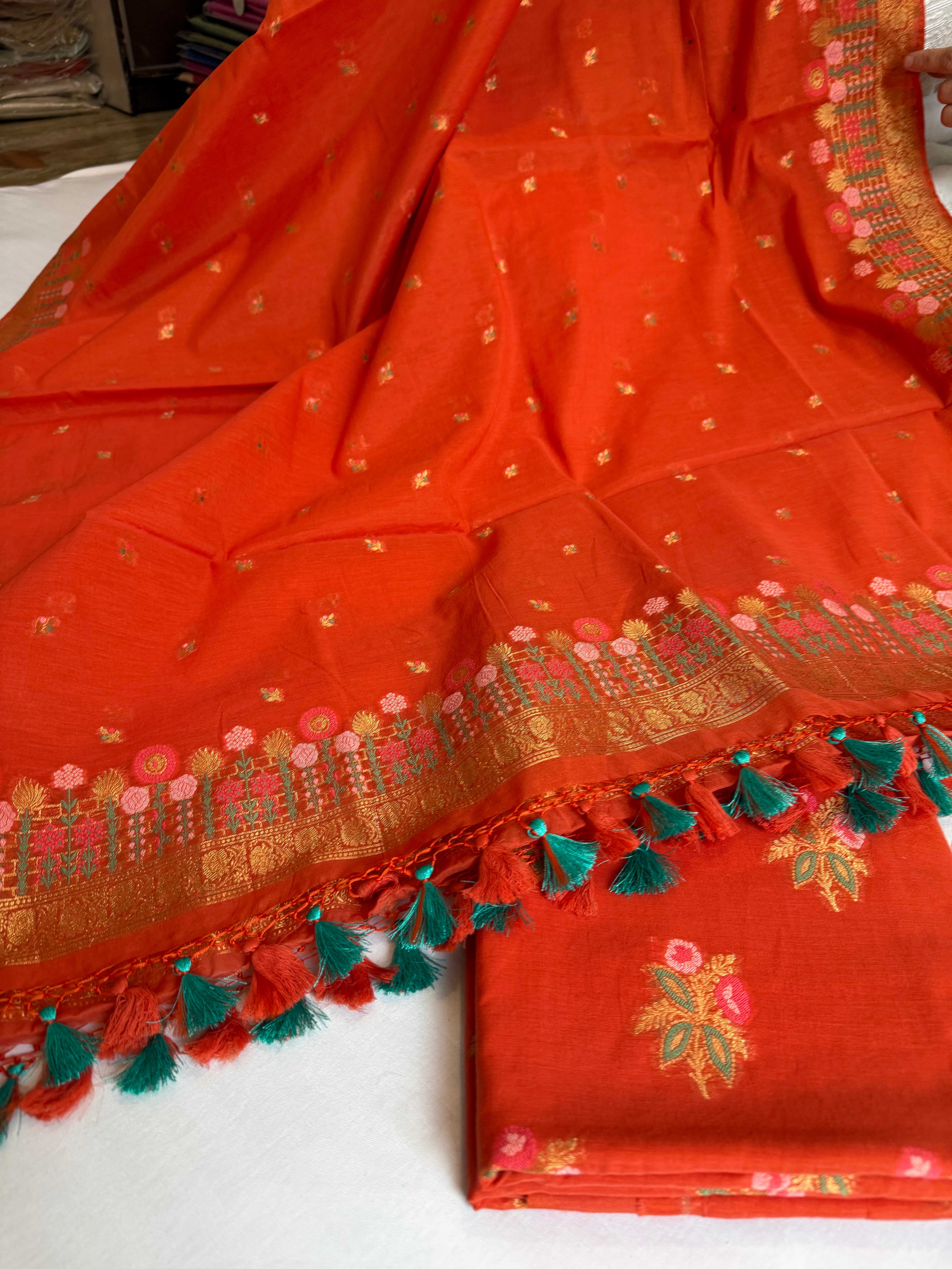 Banarasi cotton resham meenakari suit set