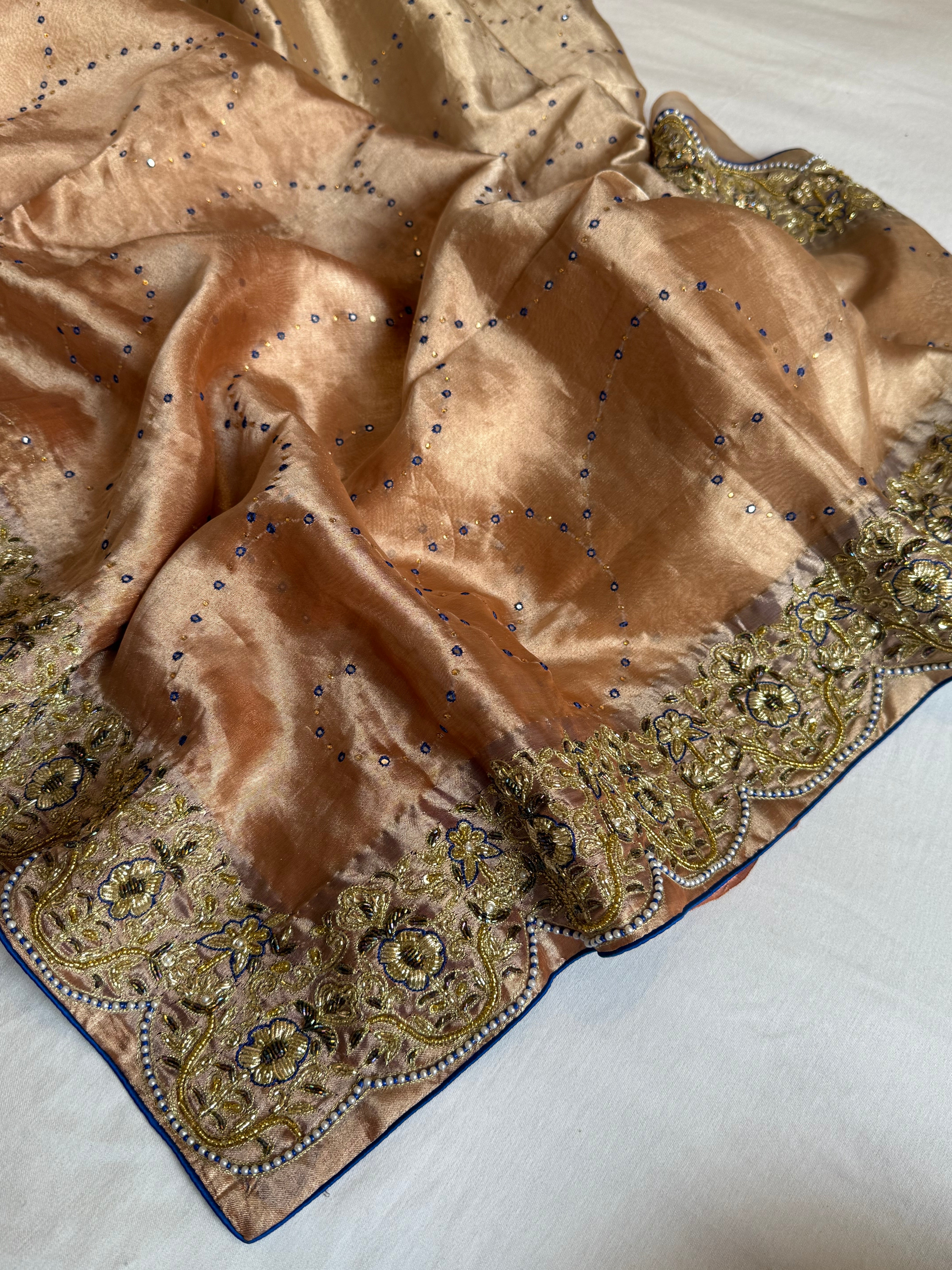 Umrao jaan inspired double diamond tissue silk zardozi work hand embroidered saree