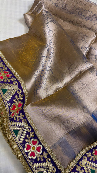 Ink blue maharani tissue silk meenakari border saree