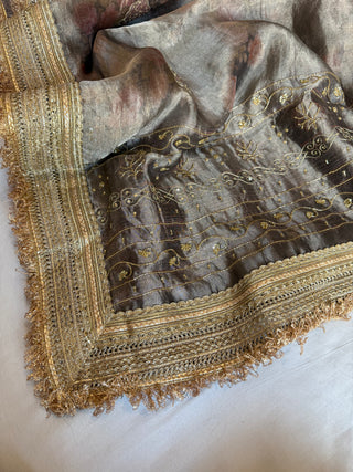 Printed tissue silk heavy hand embroidered kadhwa gotapatti sarees