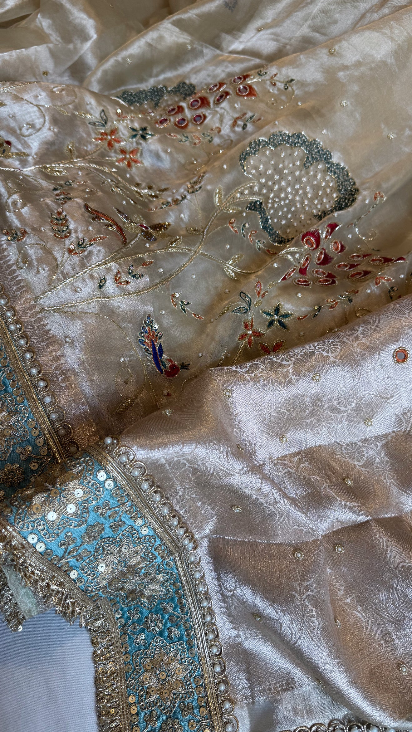 Kutchi inspired “sheesham edit” mirror work and meenakari hand embroidered saree