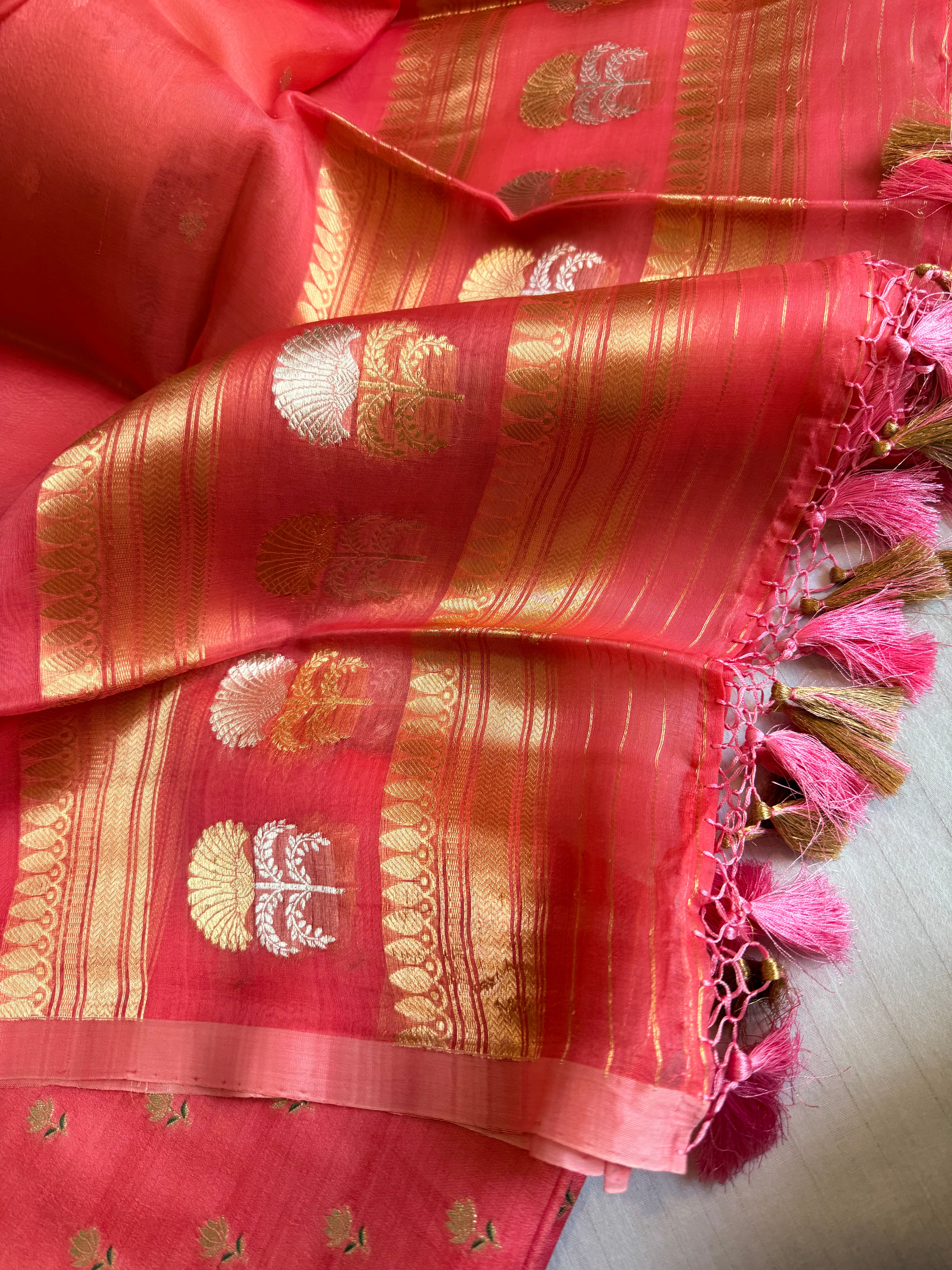 Summer suit sets - Spun chiniya silk kadhwa buti kora silk duppata suit sets