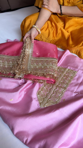 baby pink-cherry pink hand embroidery kadhwa suit set from vyaah wala ghar edit