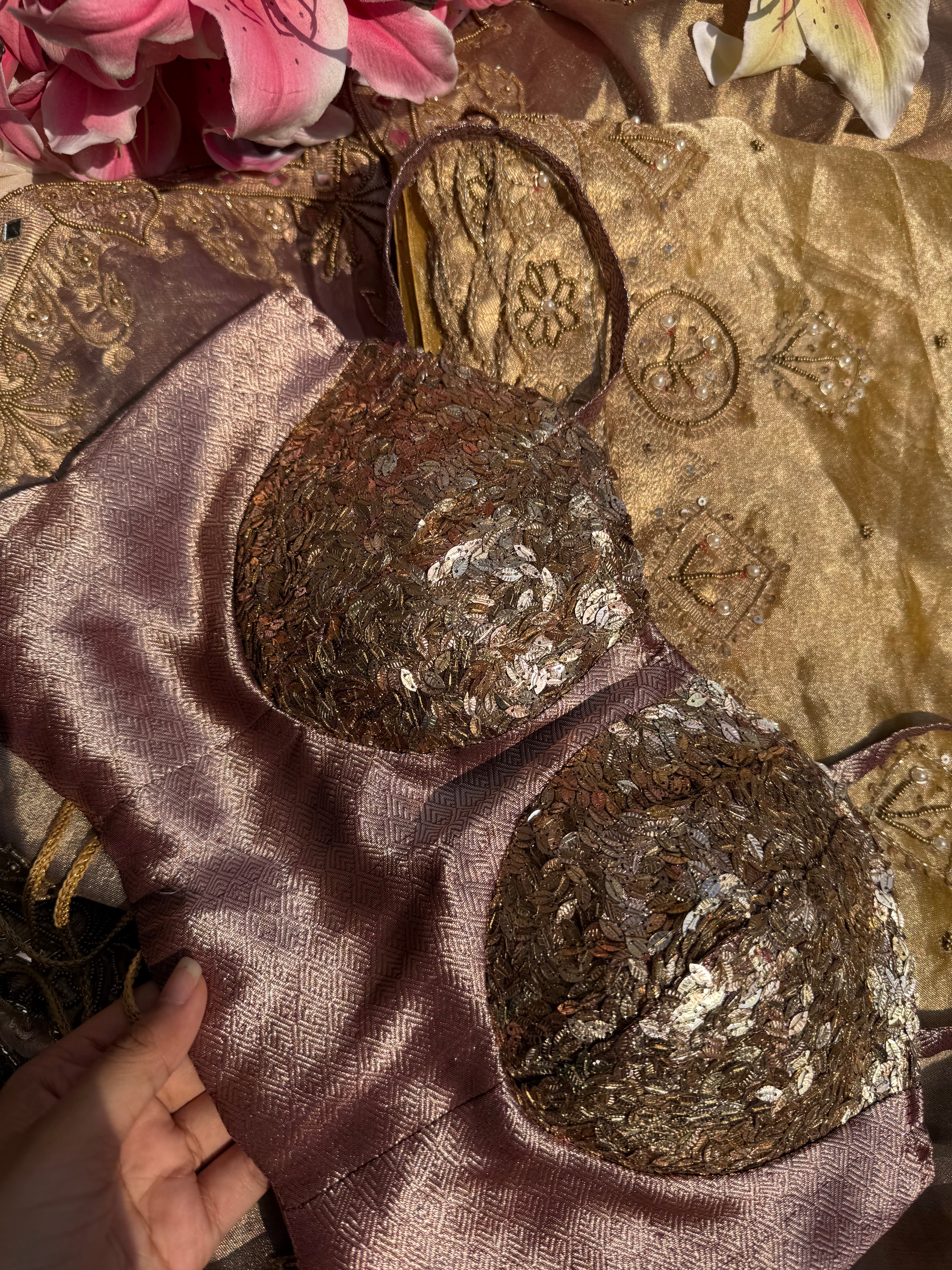 Purple sequence tissue silk blouse piece