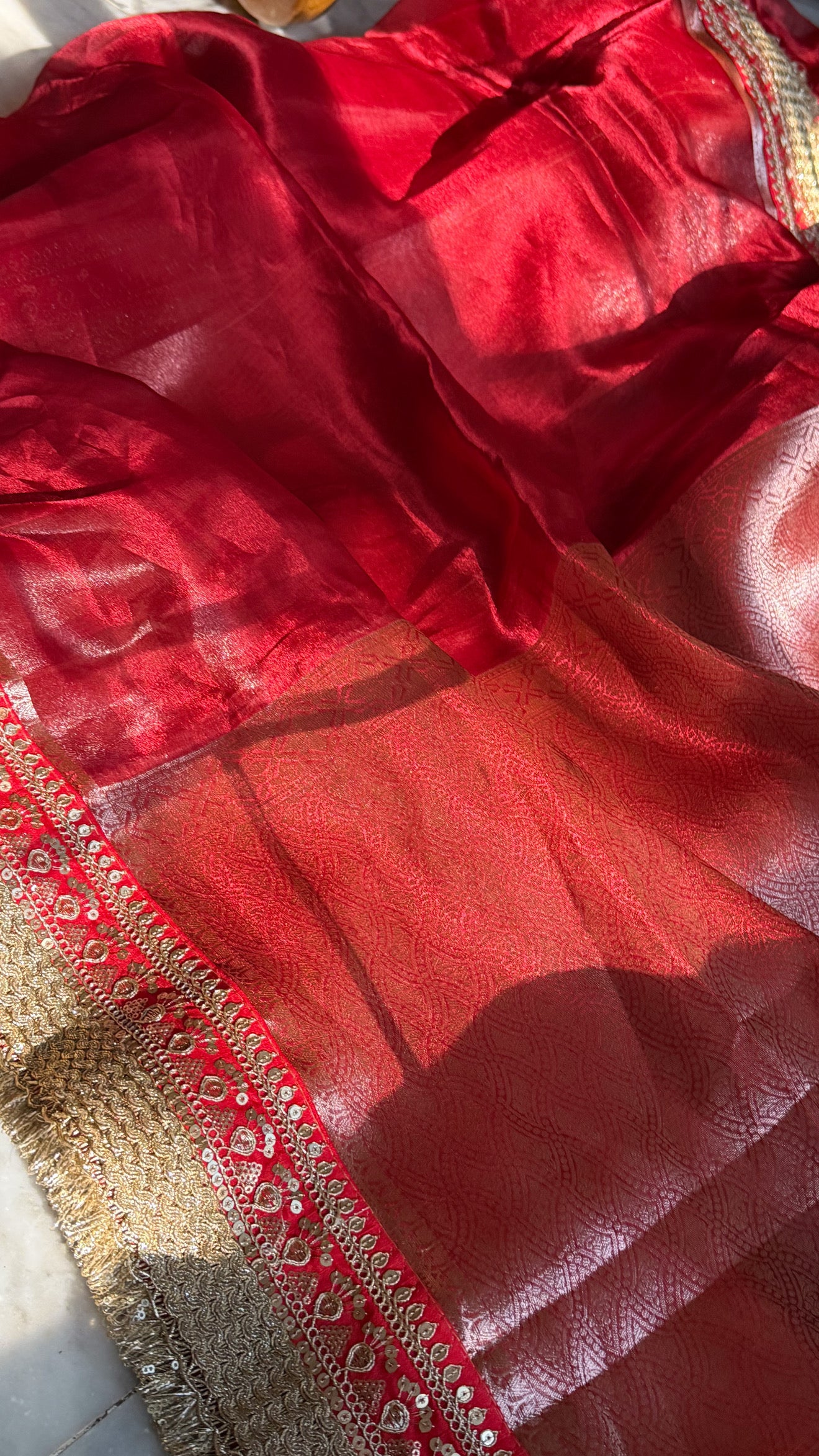 Teej special - Blood red tissue silk maharani red kadhwa saree