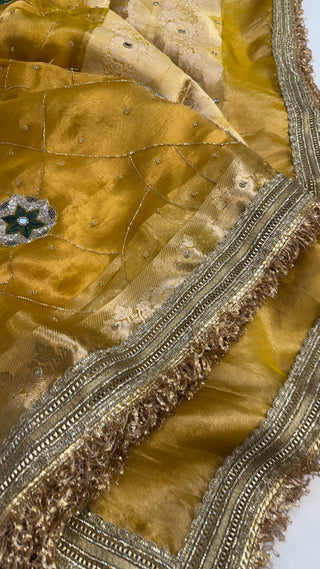 Cocktail wali saree - Metallic gold tissue silk heavy hand embroidered saree