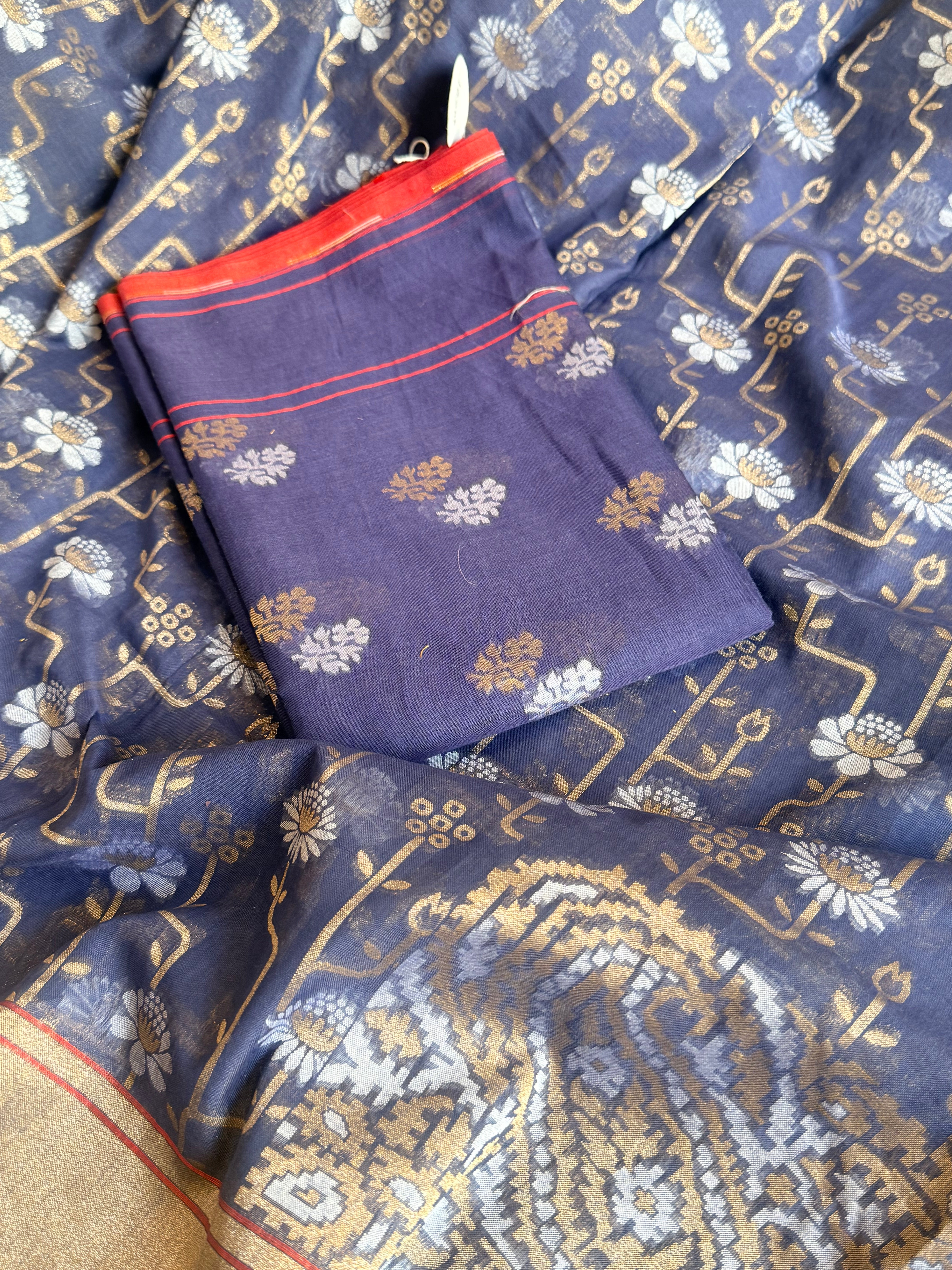 Iktara jamdani kadhwa sona rupa weaving banarasi mul cotton suit set