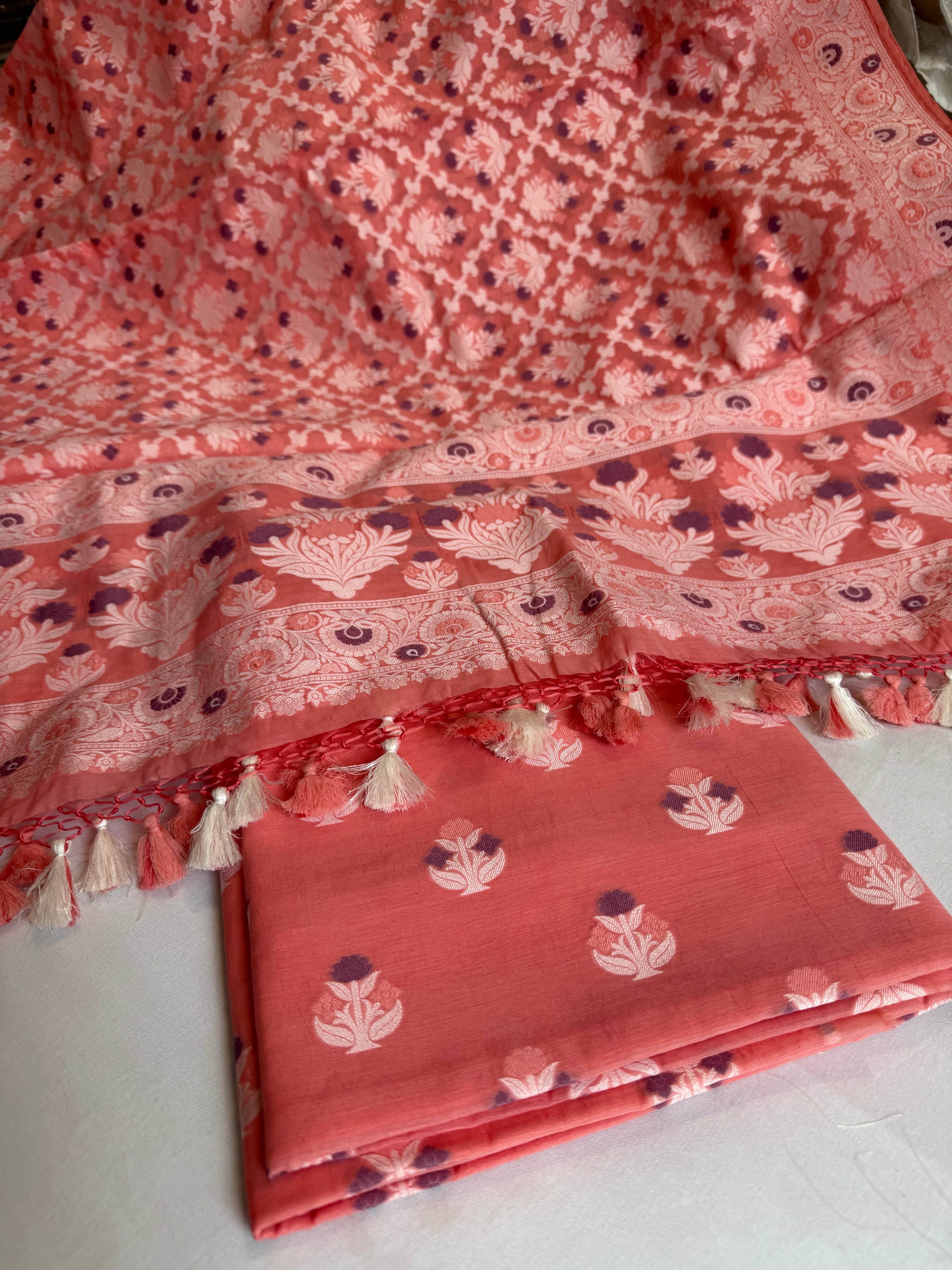 Banarasi cottom resham meenakari suit set