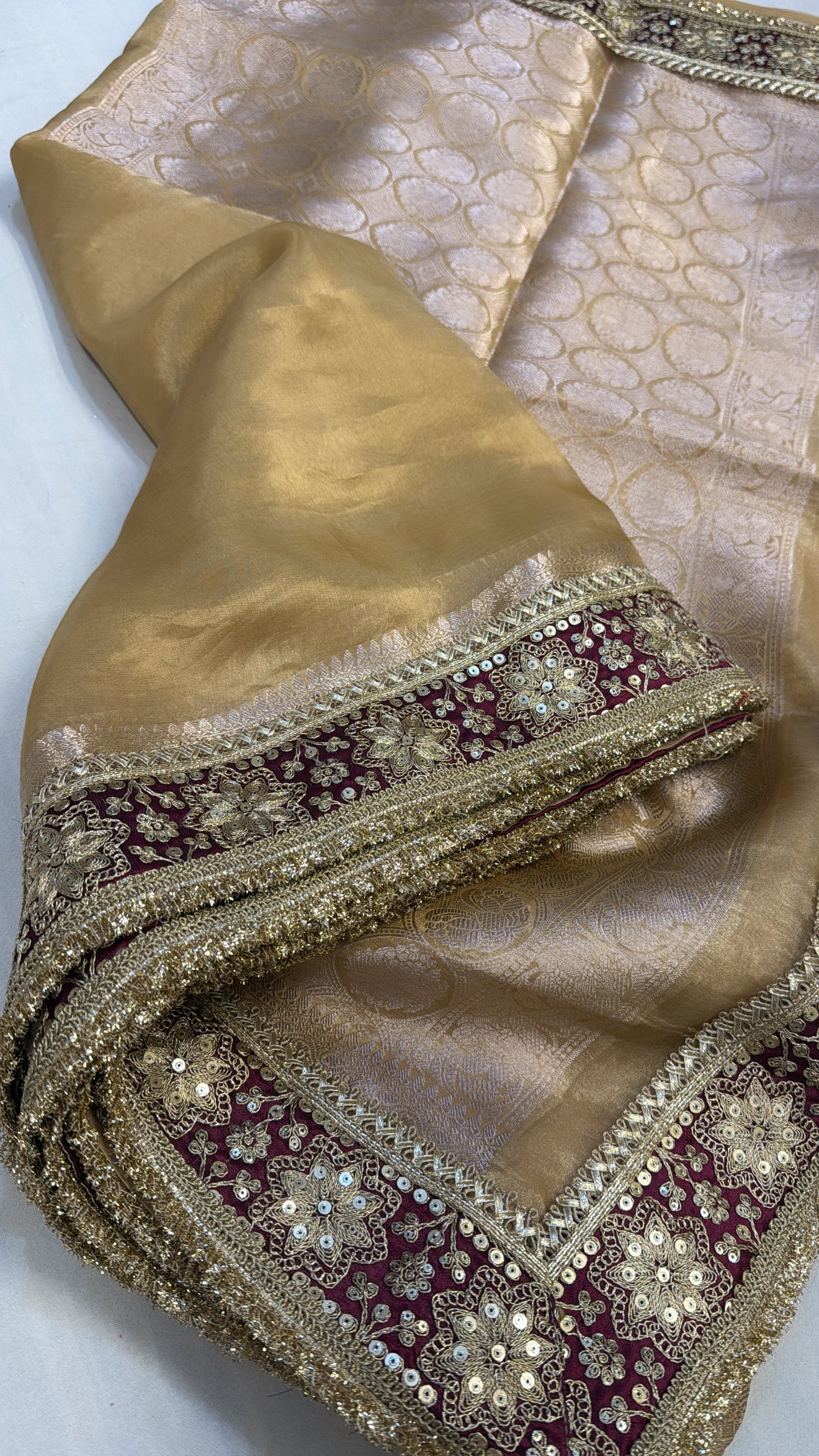 Butter gold maharani tissue silk kadhwa gotapatti saree