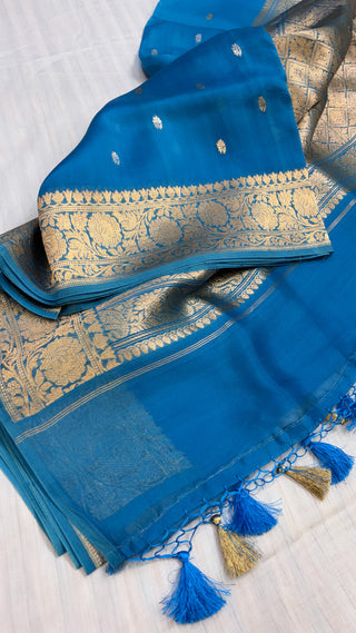 Leela asmani blue kora silk saree