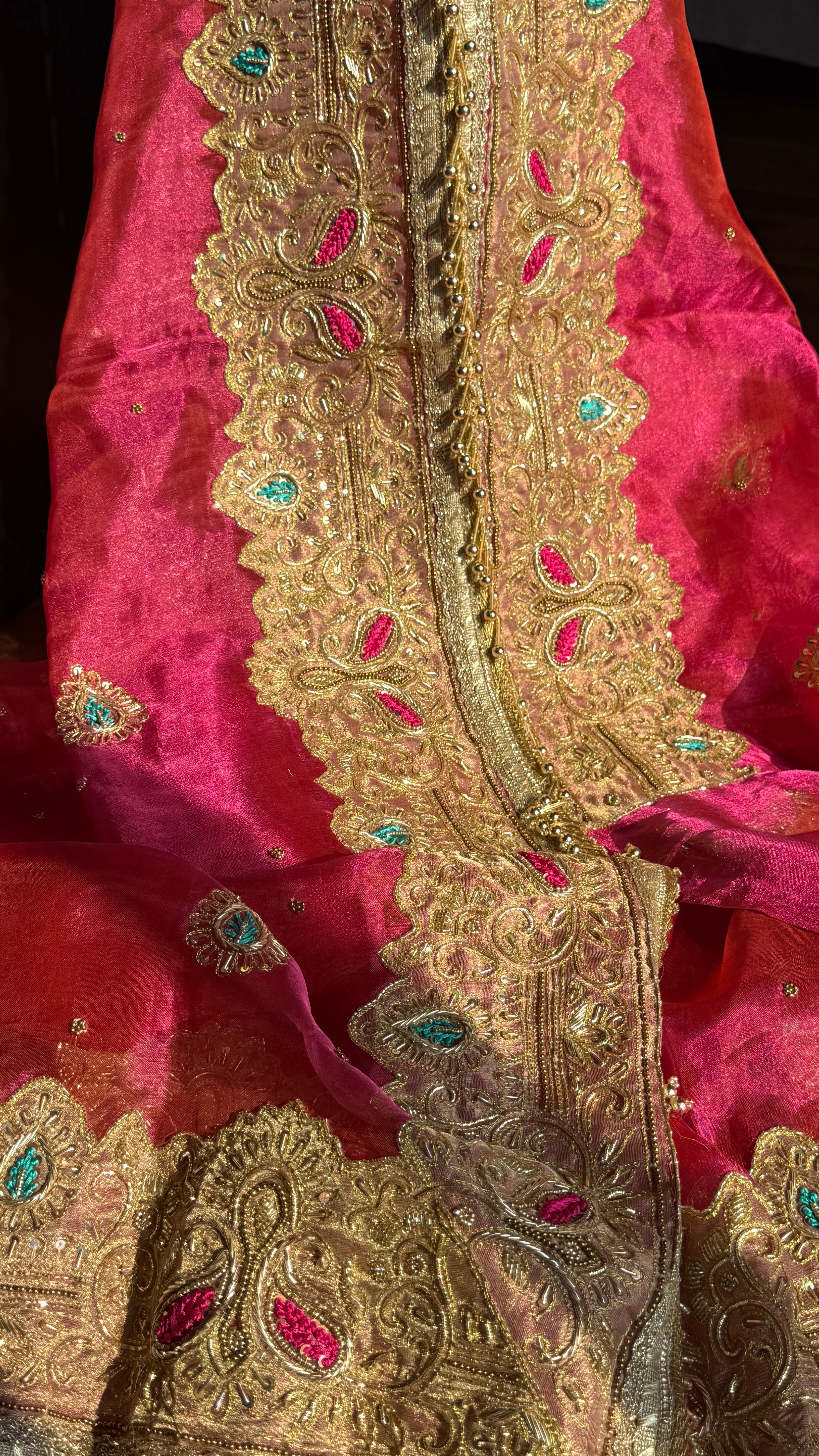 Golden banarasi zardozi heavy hand embroidered meenakari saree