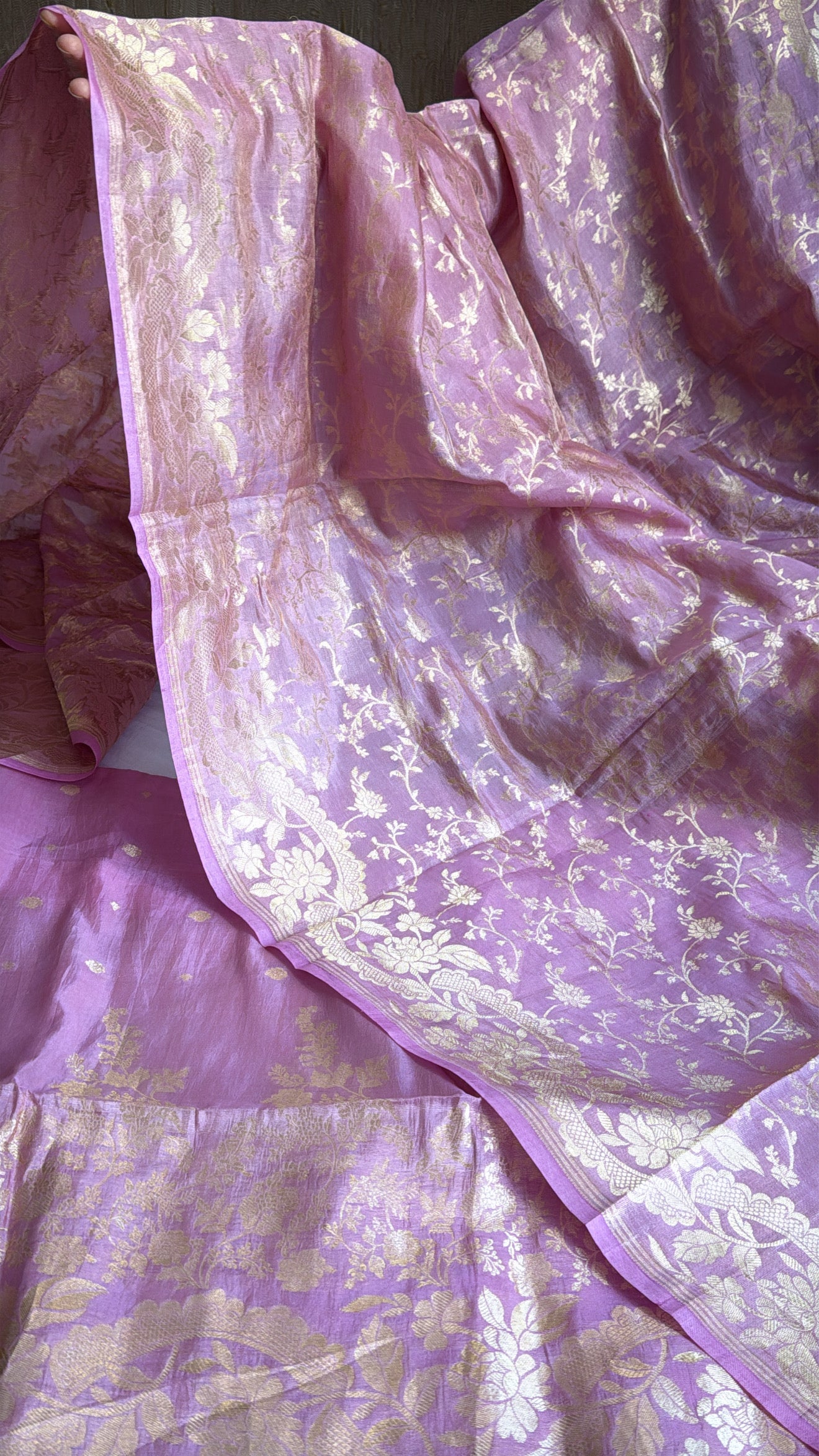 Blush pink mul cotton tissue silk suit set