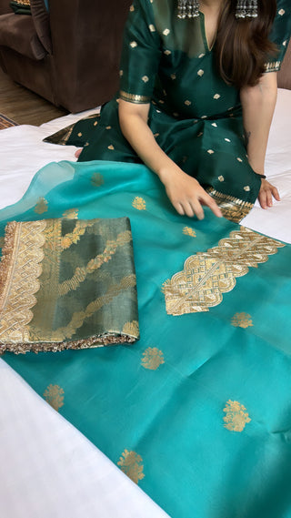 Sea green-bottle green heeramandi suit sets