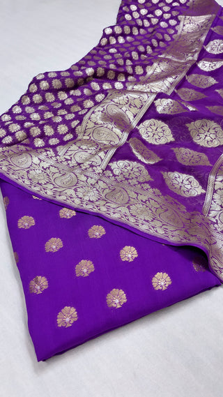 Deep purple banarasi gorgette kadhwa suit set