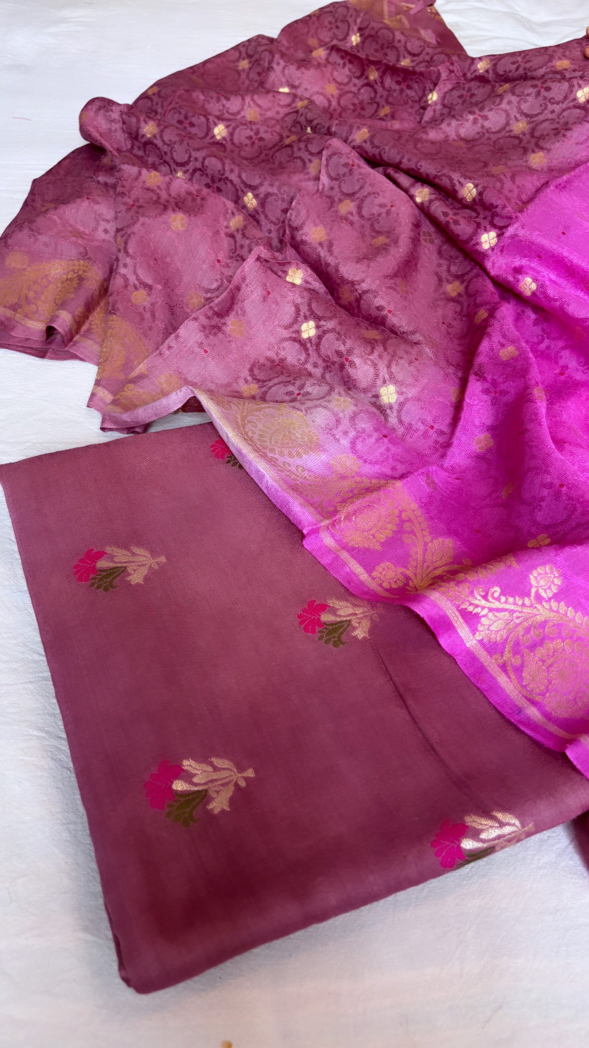 Meher plum moonga silk ombre shaded suit set